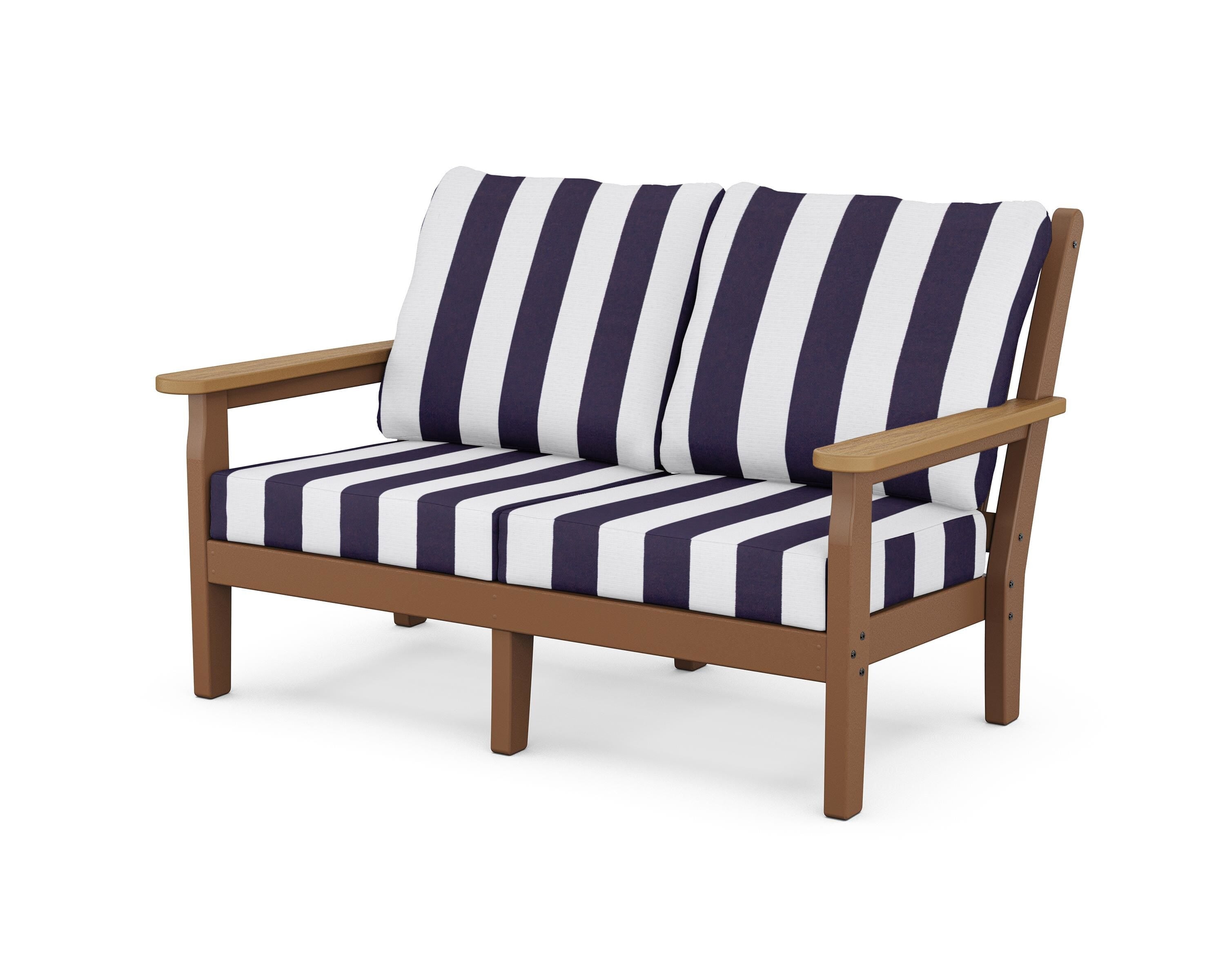 POLYWOOD® Chippendale Deep Seating Loveseat in Teak / Natural / Cabana Stripe Navy