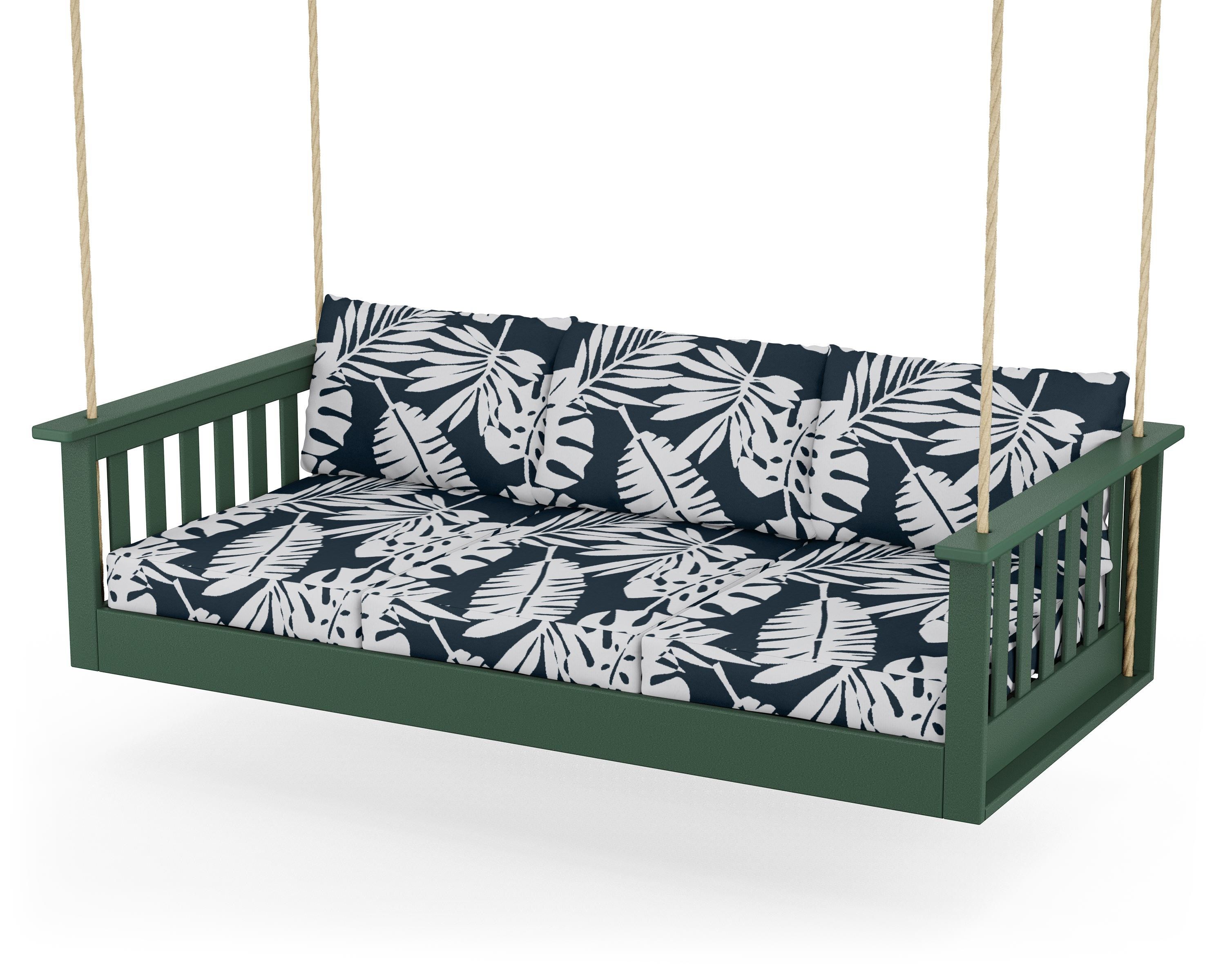POLYWOOD® Vineyard Daybed Swing in Green / Leaf Marine Indigo