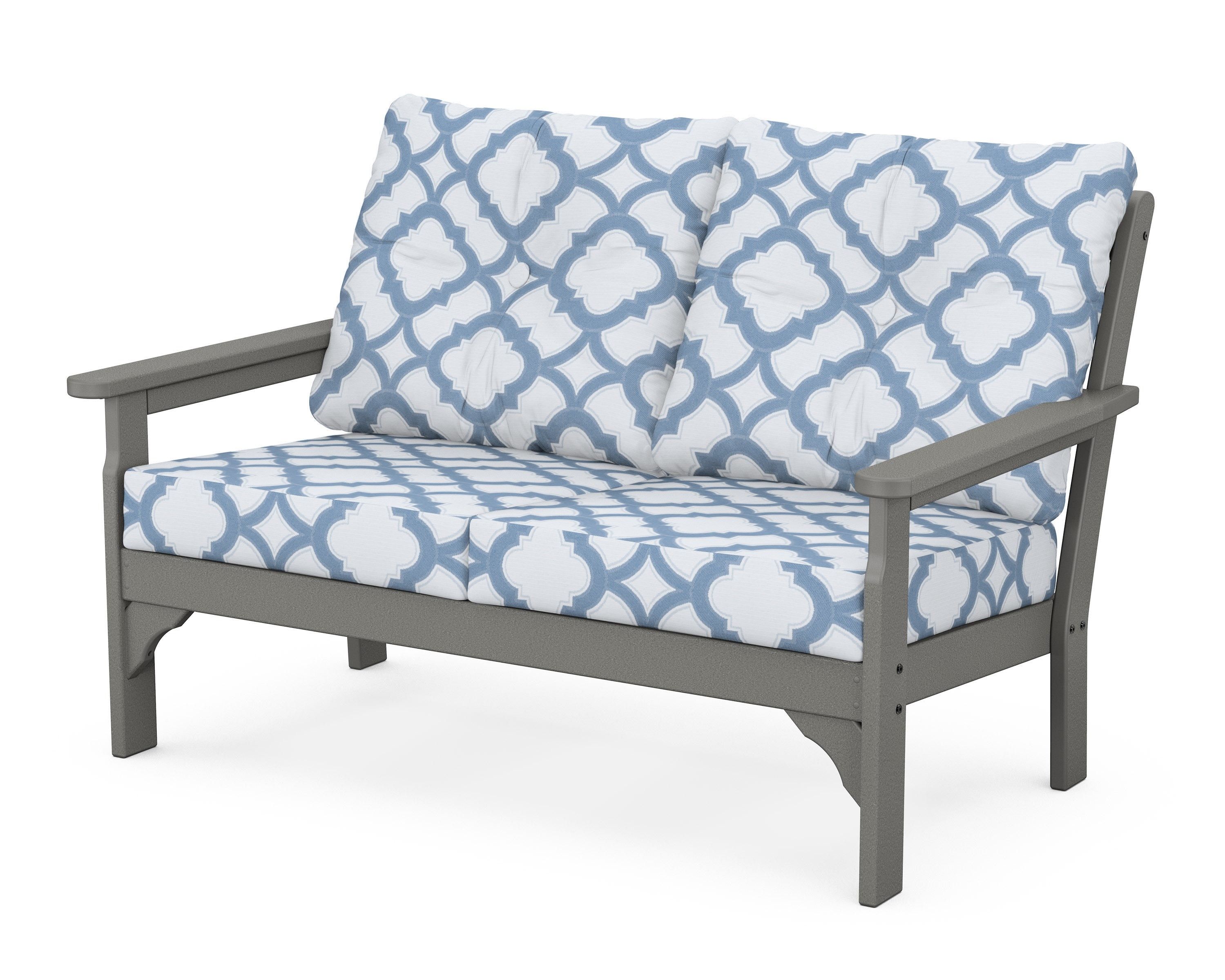 POLYWOOD® Vineyard Deep Seating Loveseat in Slate Grey / Trellis Sky Blue
