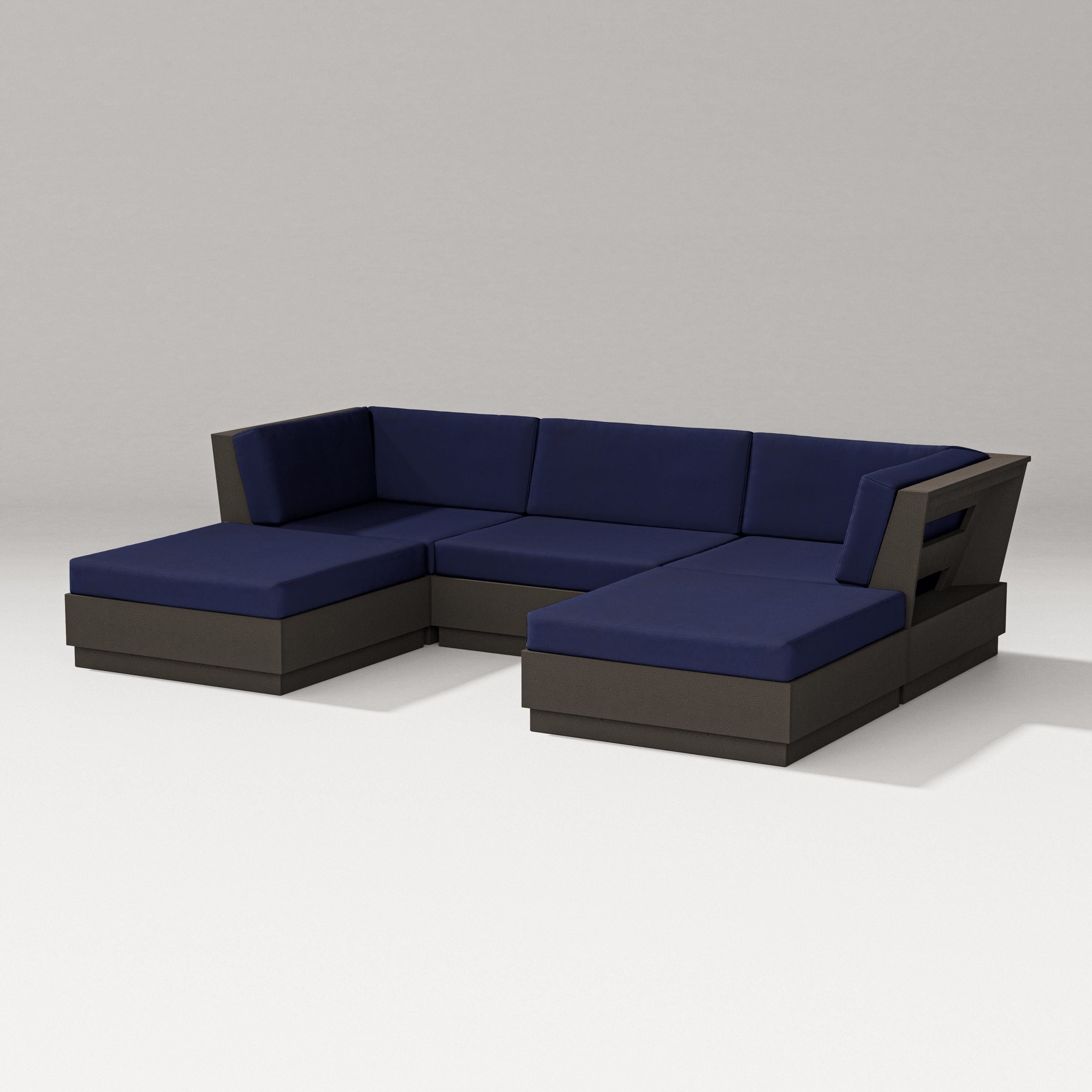 PW Designer Series Elevate Double Chaise Sectional in Vintage Coffee / Navy