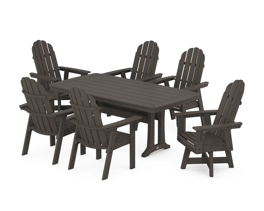 Vineyard Curveback Adirondack Swivel Chair7-Piece Dining Set with Trestle Legs