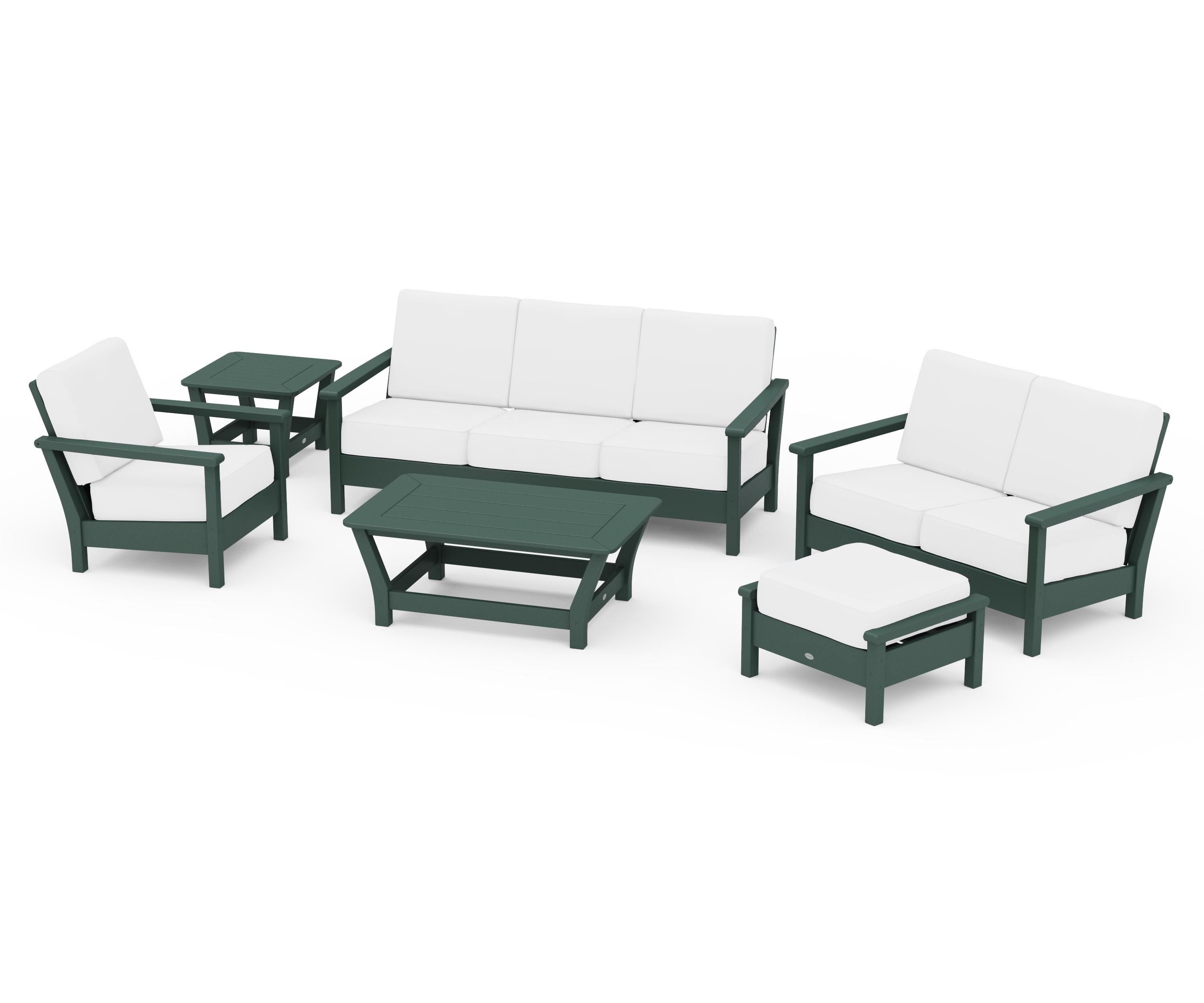 POLYWOOD® Harbour 6-Piece Outdoor Living Set in Green / Natural