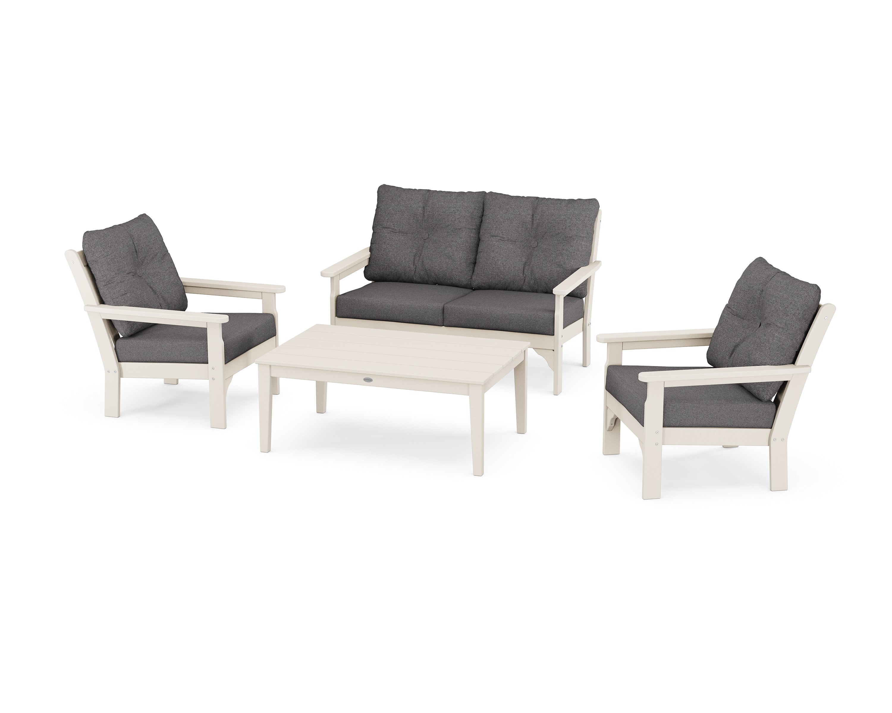POLYWOOD® Vineyard 4-Piece Deep Seating Set in Sand / Ash Charcoal