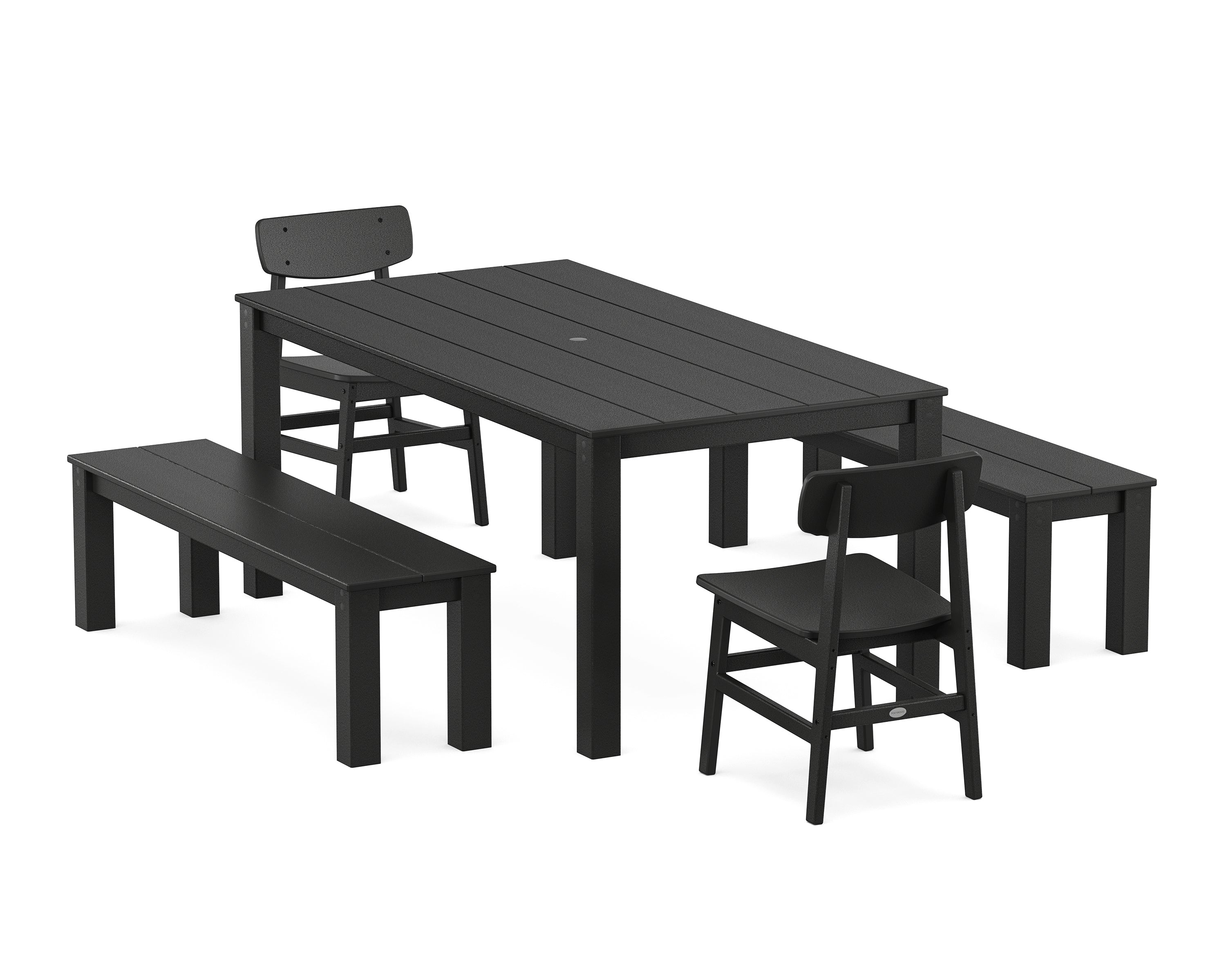 POLYWOOD® Modern Studio Urban Chair 5-Piece Parsons Dining Set with Benches in Black
