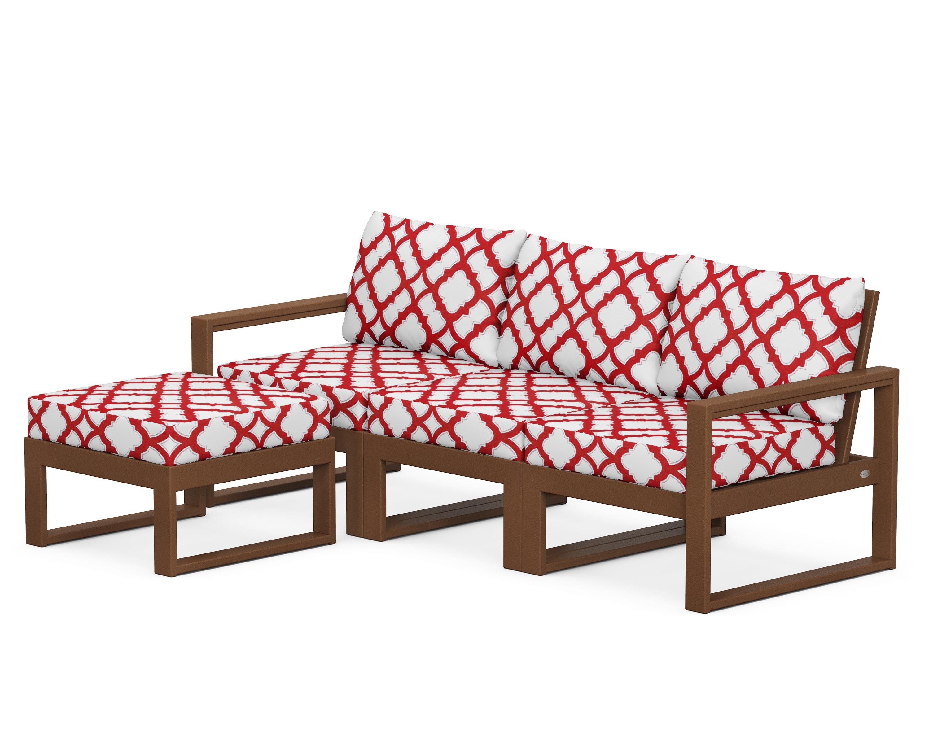 POLYWOOD® EDGE 4-Piece Modular Deep Seating Set with Ottoman in Teak / Trellis Crimson