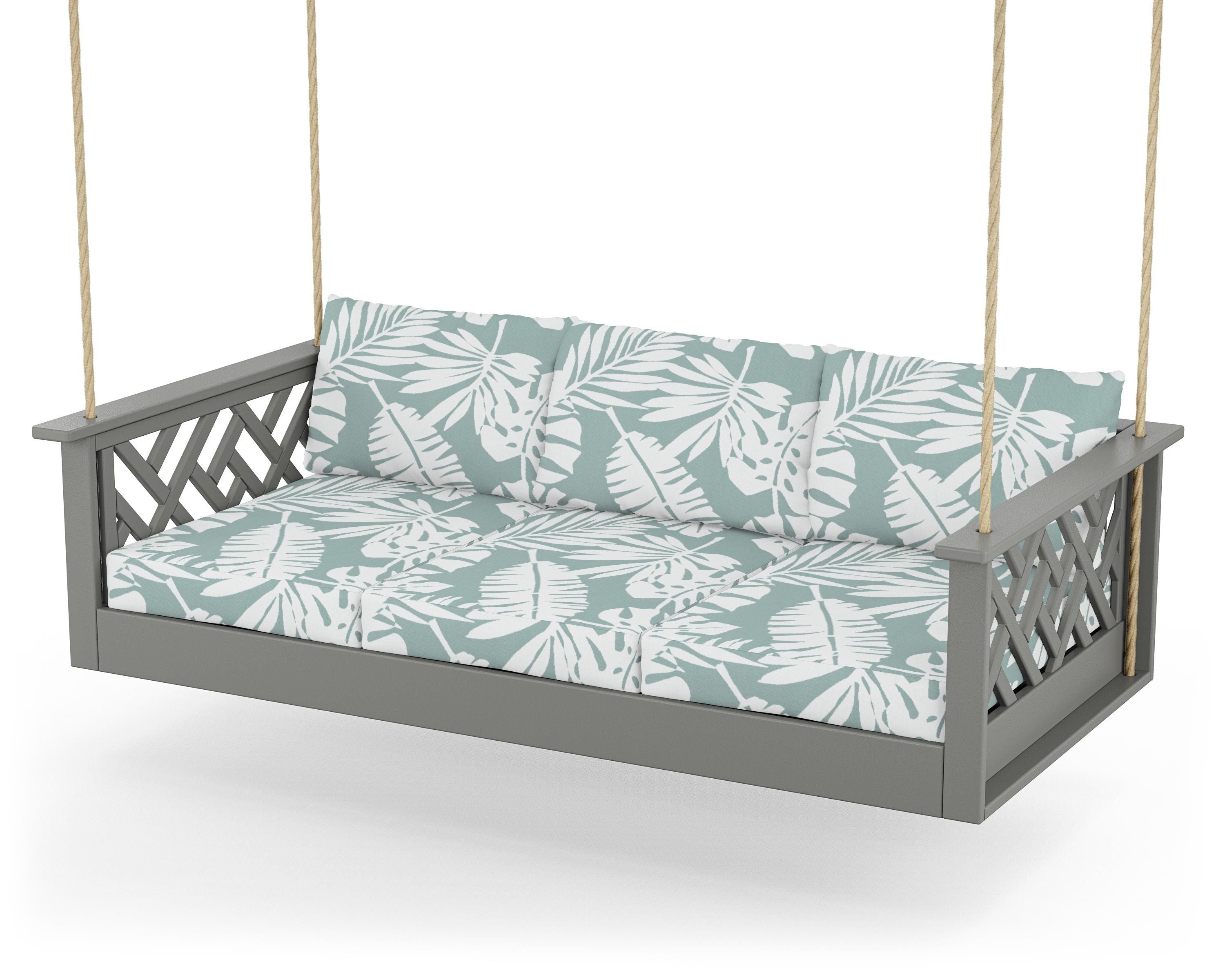 POLYWOOD® Chippendale Daybed Swing in Slate Grey / Leaf Glacier Spa