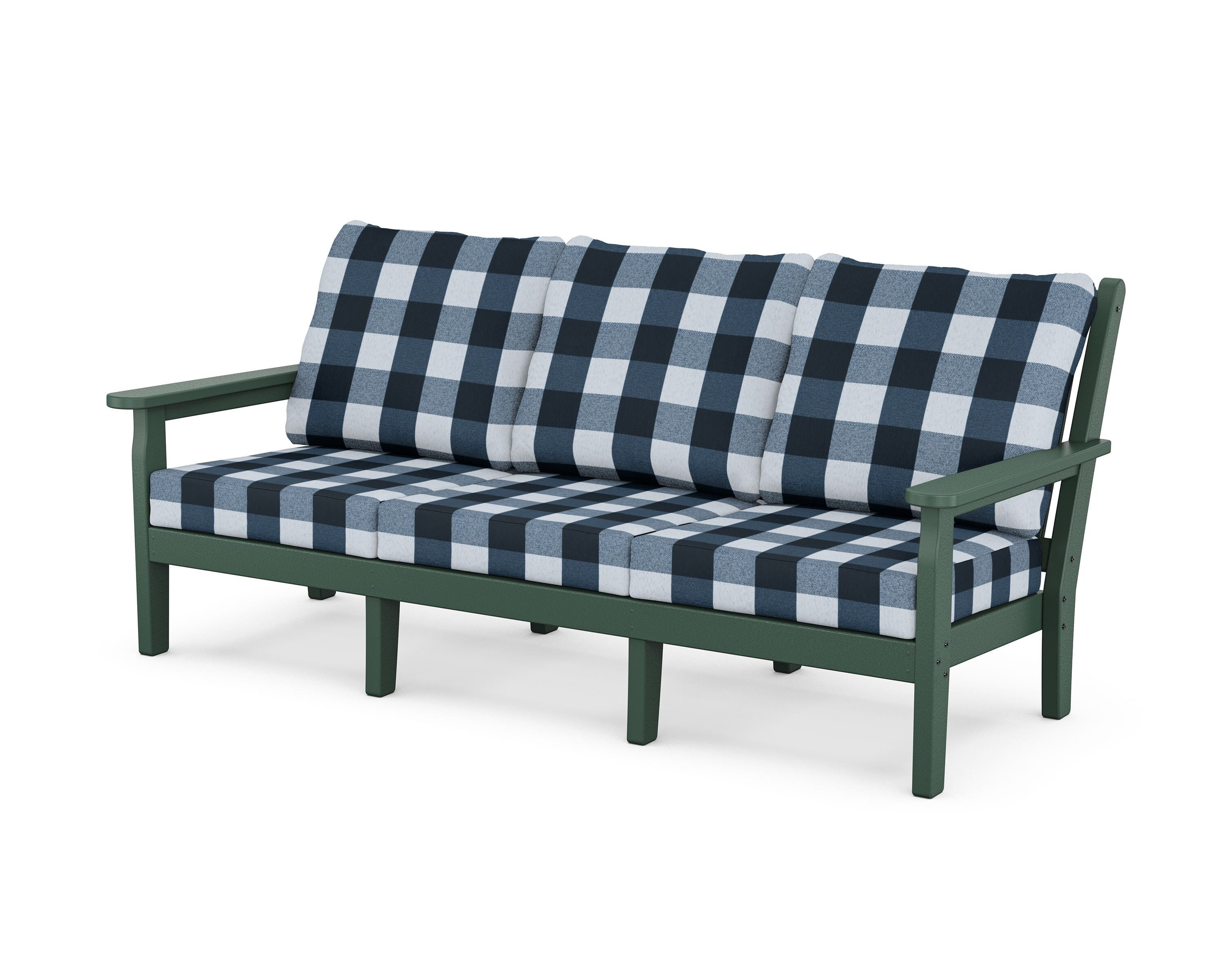 POLYWOOD® Chippendale Deep Seating Sofa in Green / Buffalo Plaid Marine Indigo