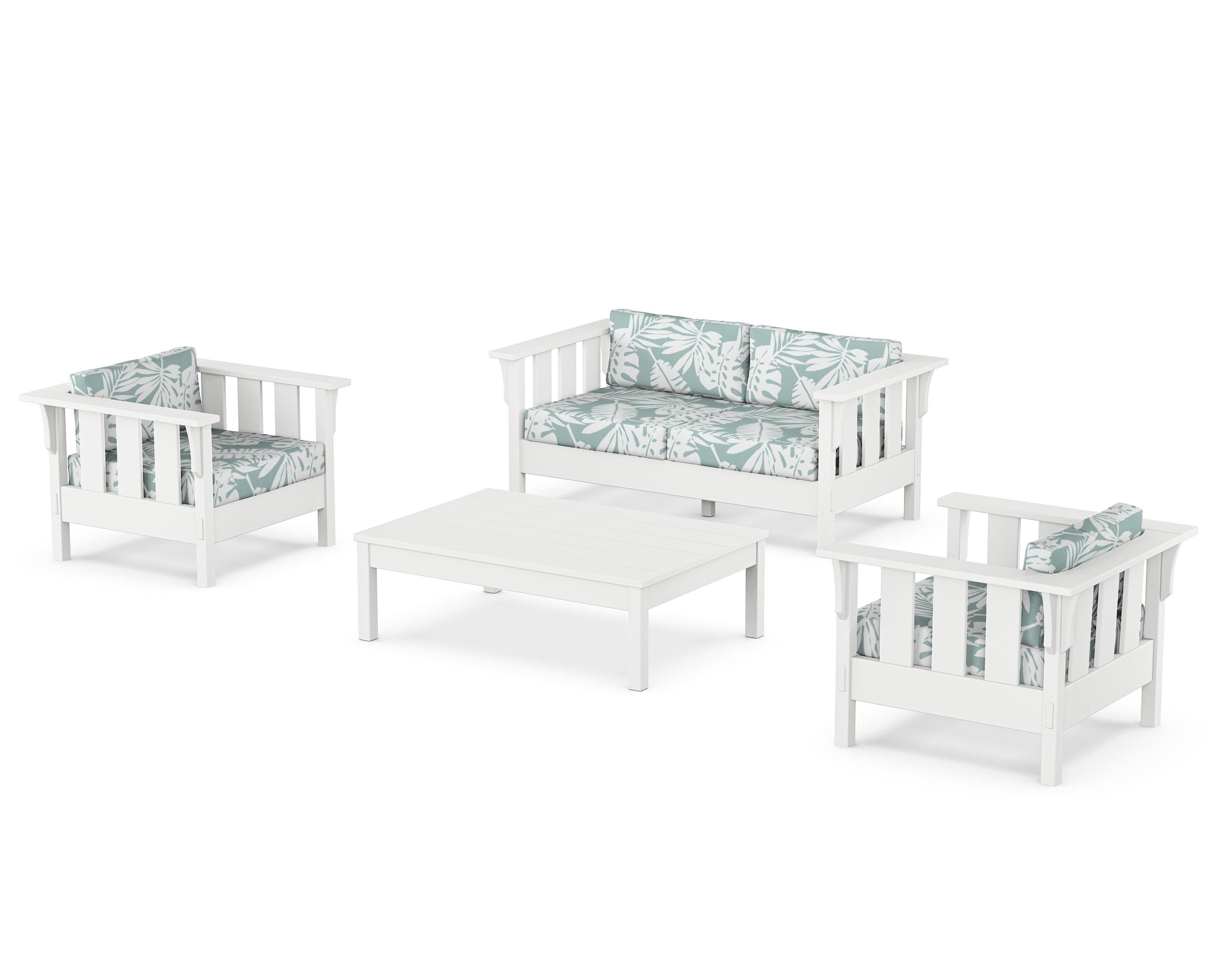 Martha Stewart by POLYWOOD® Acadia 4-Piece Deep Seating Set with Loveseat in White / Leaf Glacier Spa