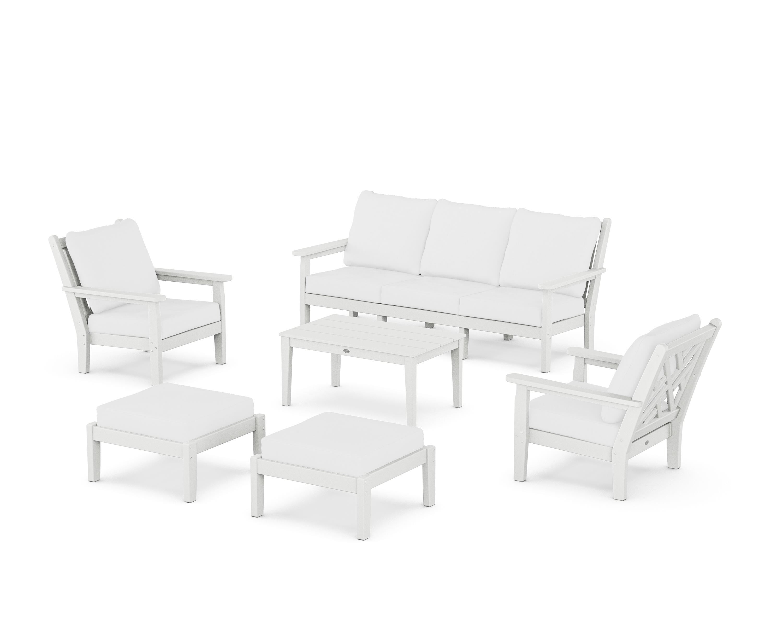 POLYWOOD® Chippendale 6-Piece Lounge Sofa Set in White / Natural