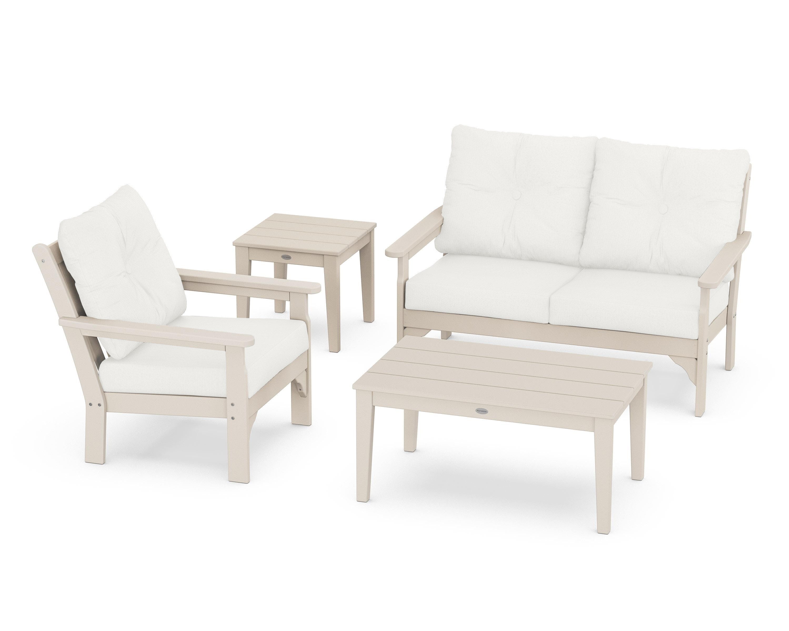 POLYWOOD® Vineyard 4-Piece Deep Seating Set in Sand / Natural Linen