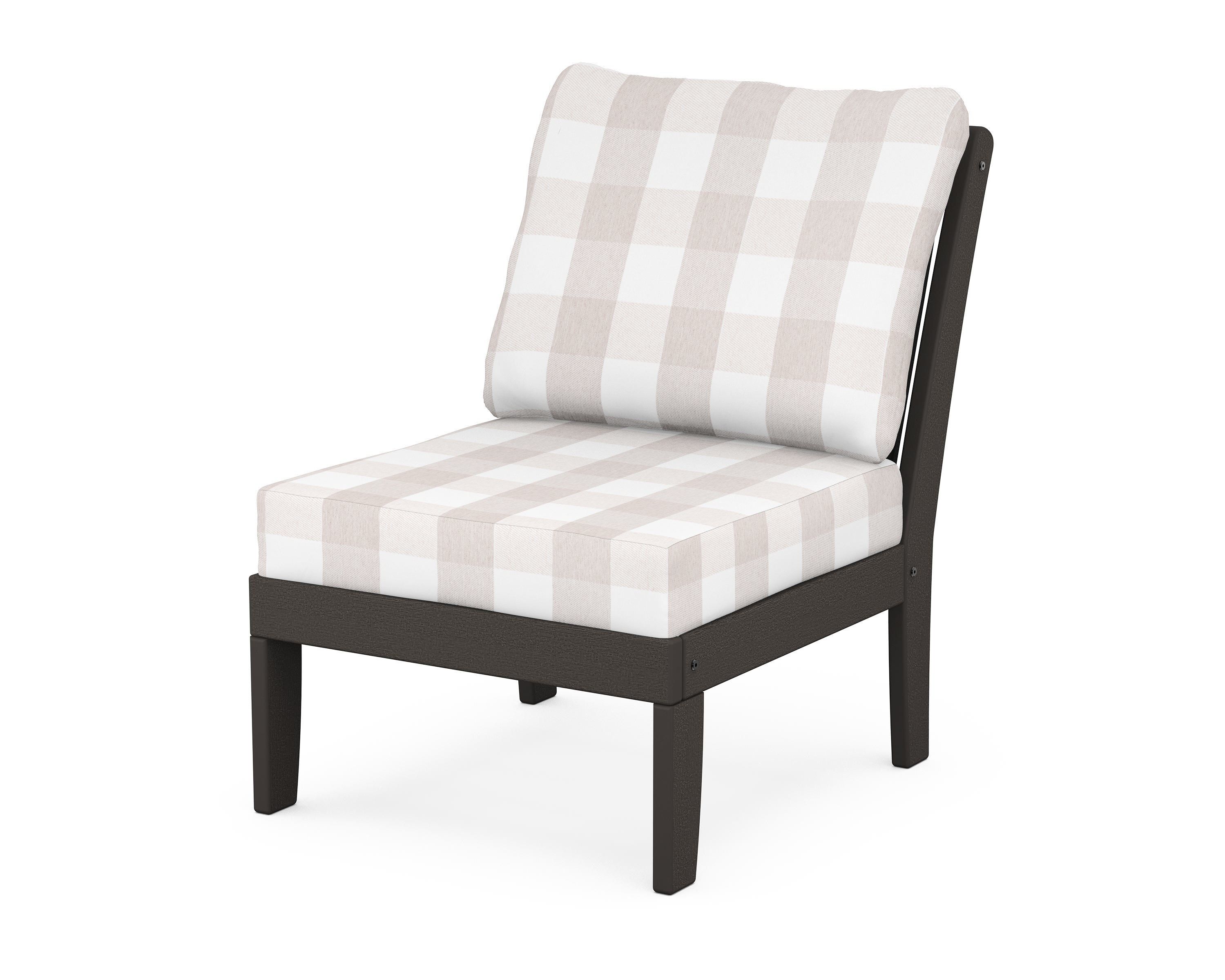 POLYWOOD® Braxton Modular Armless Chair in Vintage Coffee / Buffalo Plaid Dune Burlap