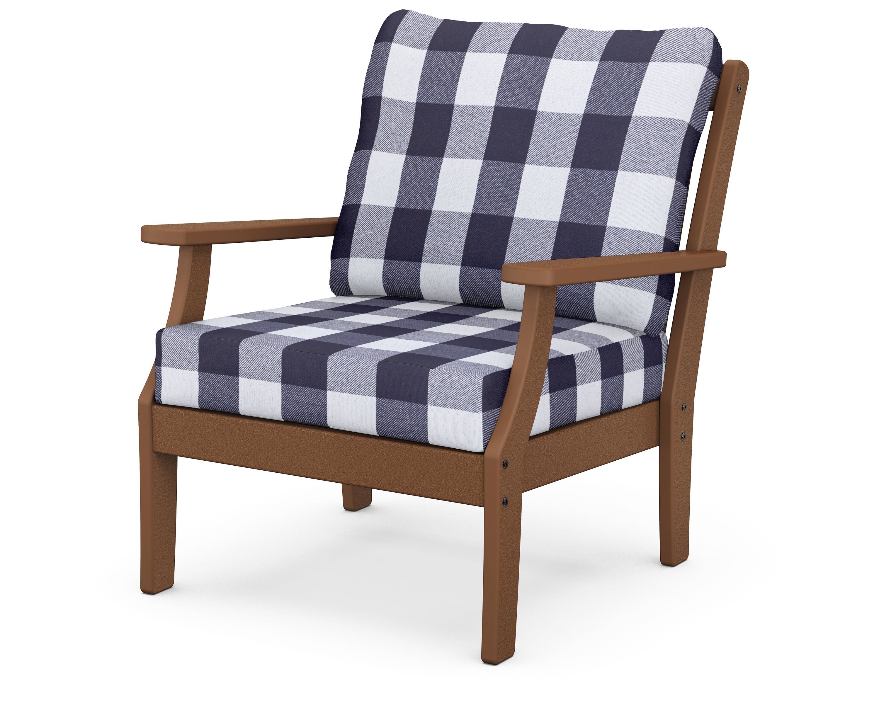 POLYWOOD® Braxton Deep Seating Chair in Teak / Buffalo Plaid Navy