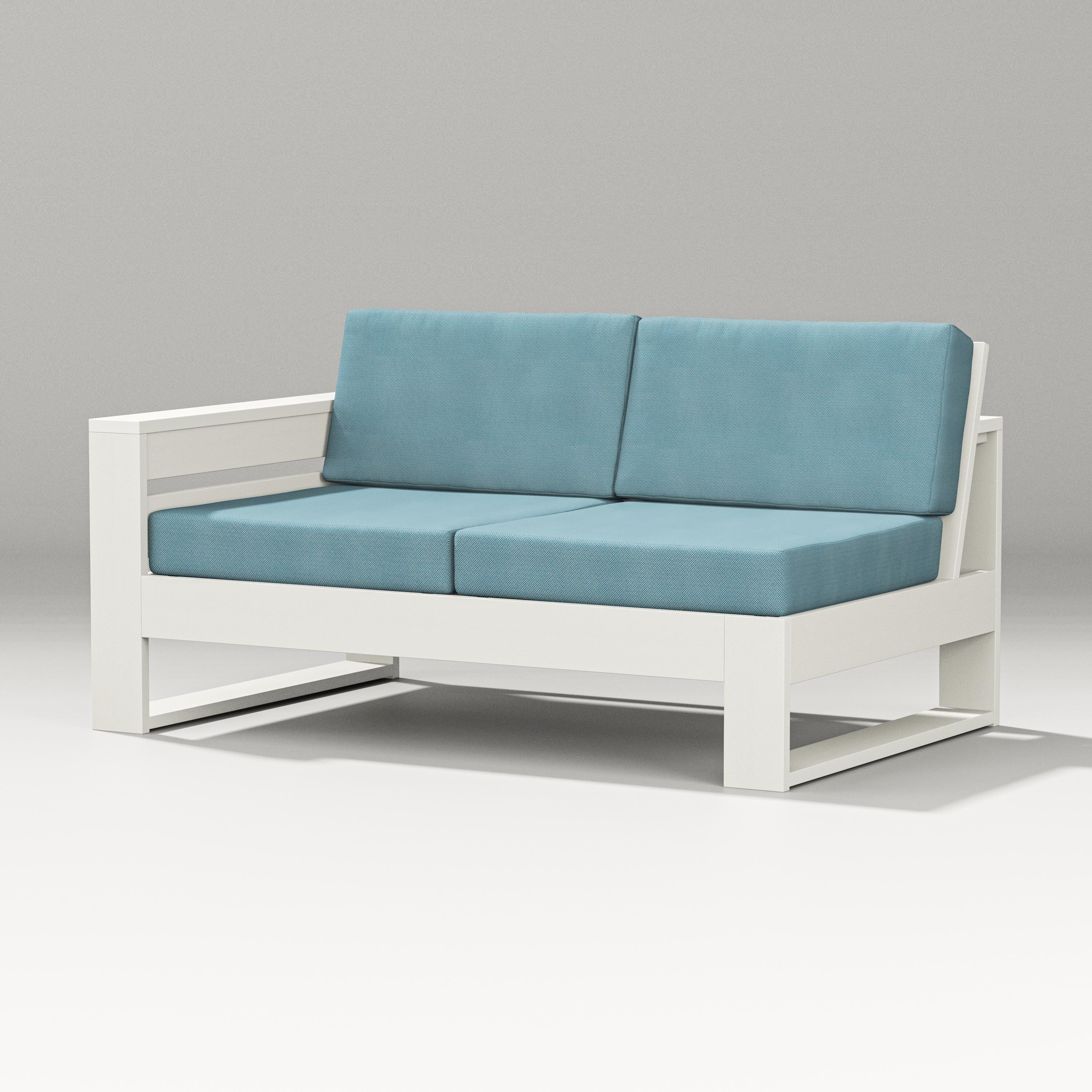 PW Designer Series Latitude Modular Left Arm Loveseat in Vintage White / Lattice Sky Blue