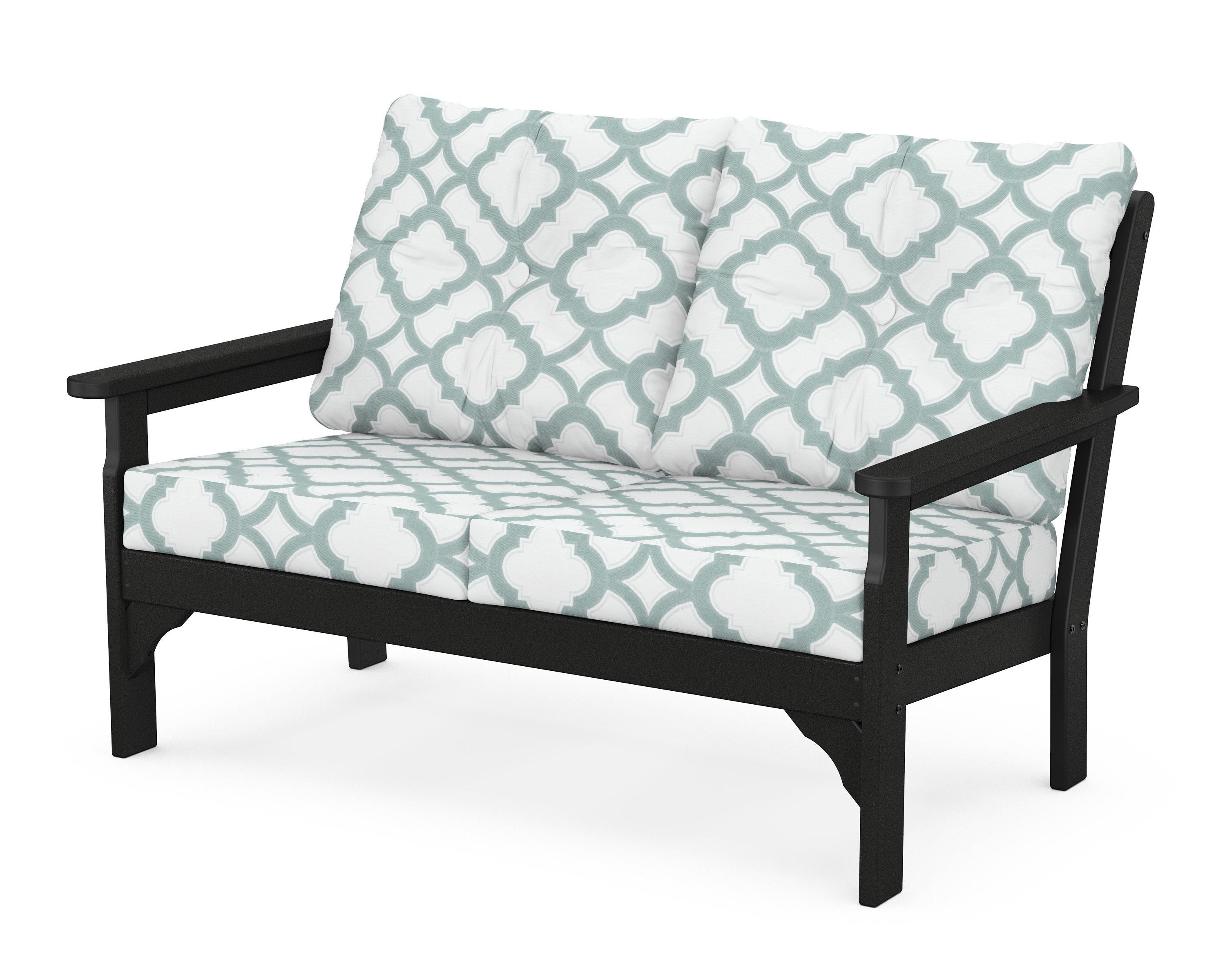 POLYWOOD® Vineyard Deep Seating Loveseat in Black / Trellis Glacier Spa