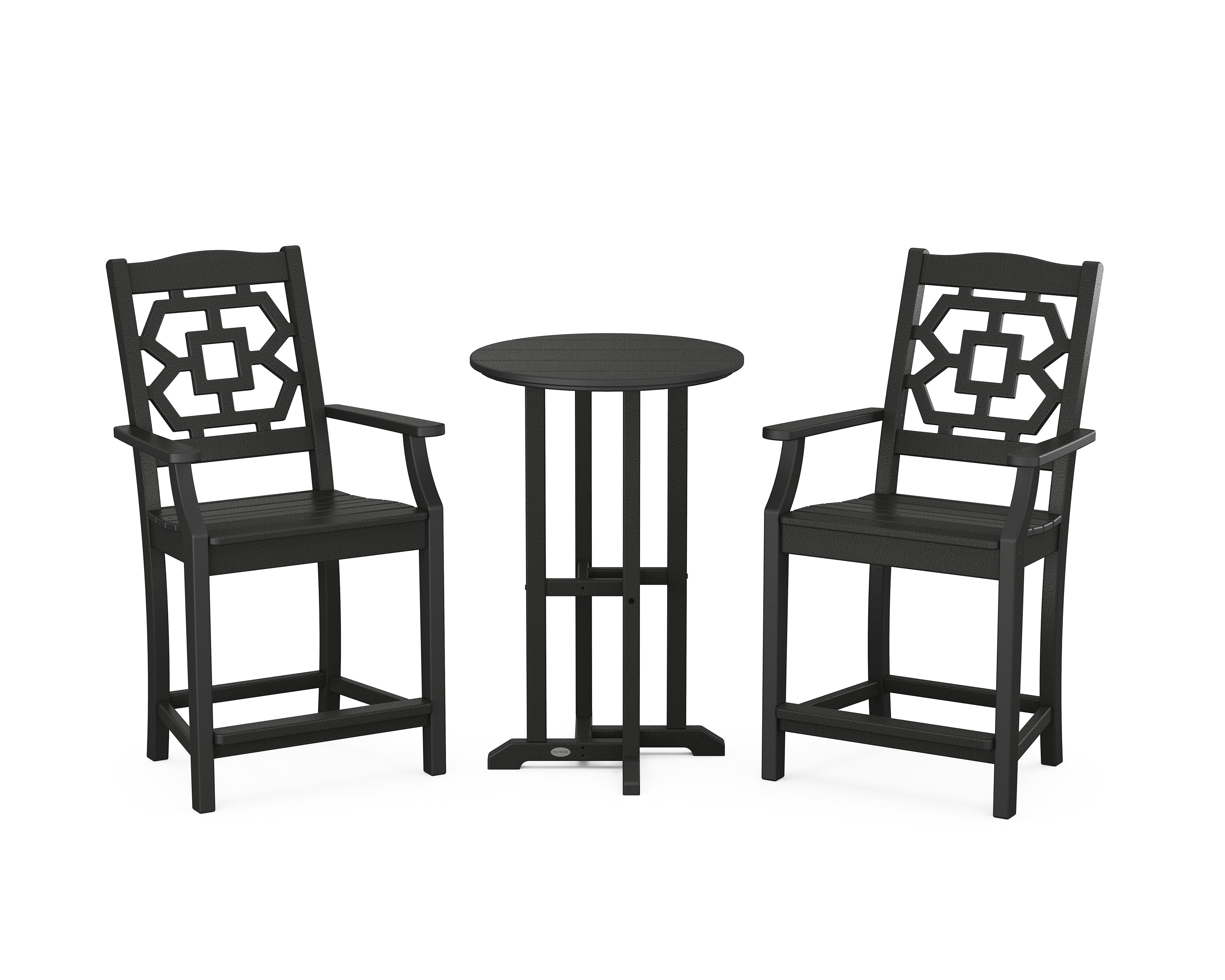 Martha Stewart by POLYWOOD® Chinoiserie 3-Piece Farmhouse Bistro Counter Set in Black