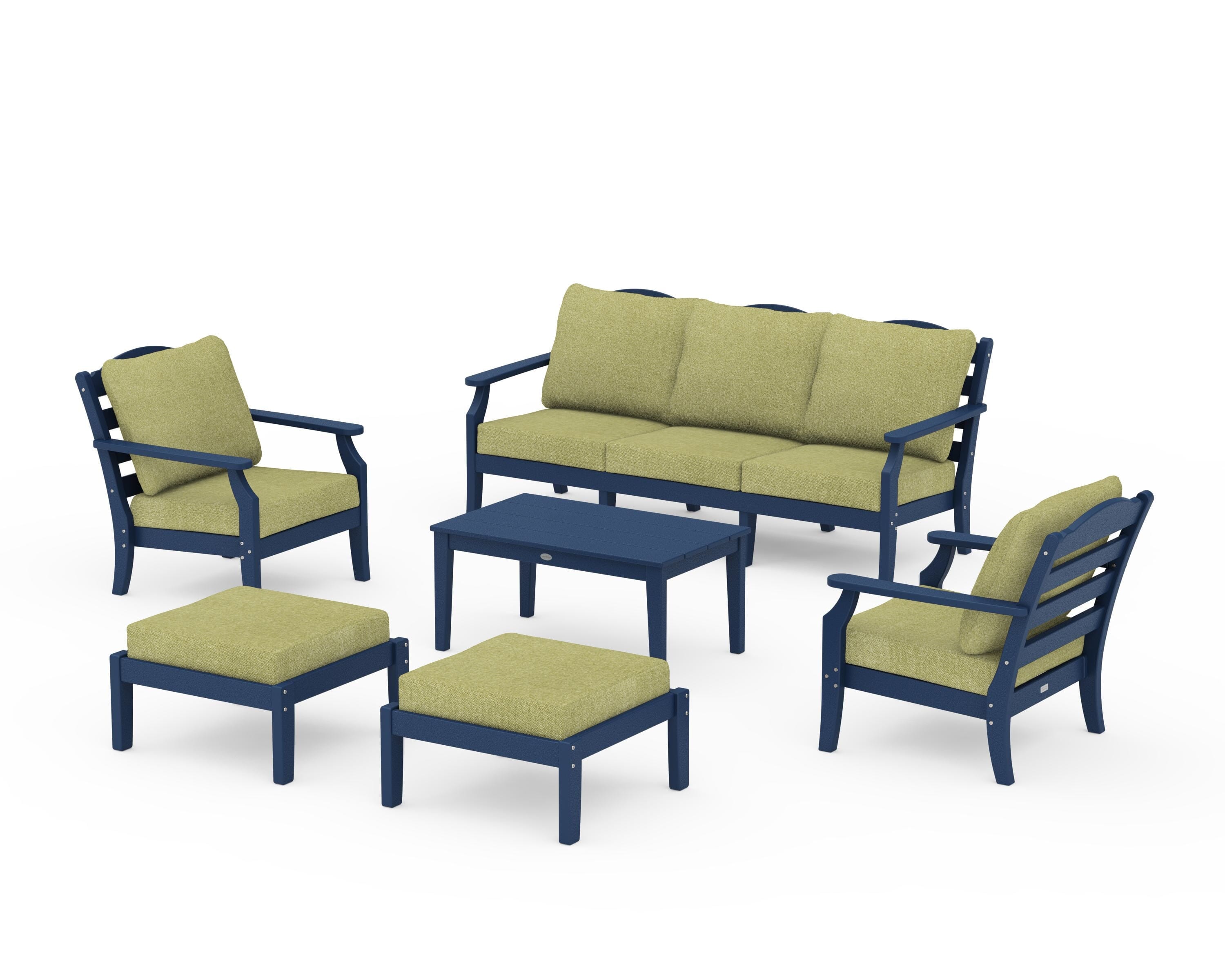 Draper James™ by POLYWOOD® Savannah 6-Piece Lounge Sofa Set in Navy / Chartreuse Boucle