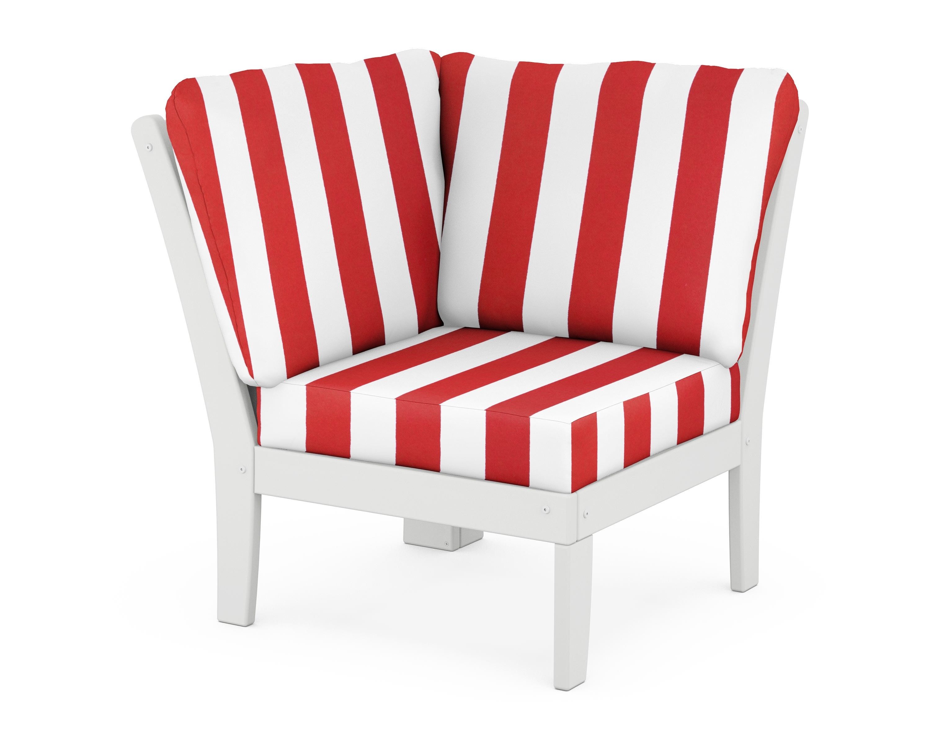POLYWOOD® Braxton Modular Corner Chair in White / Cabana Stripe Crimson