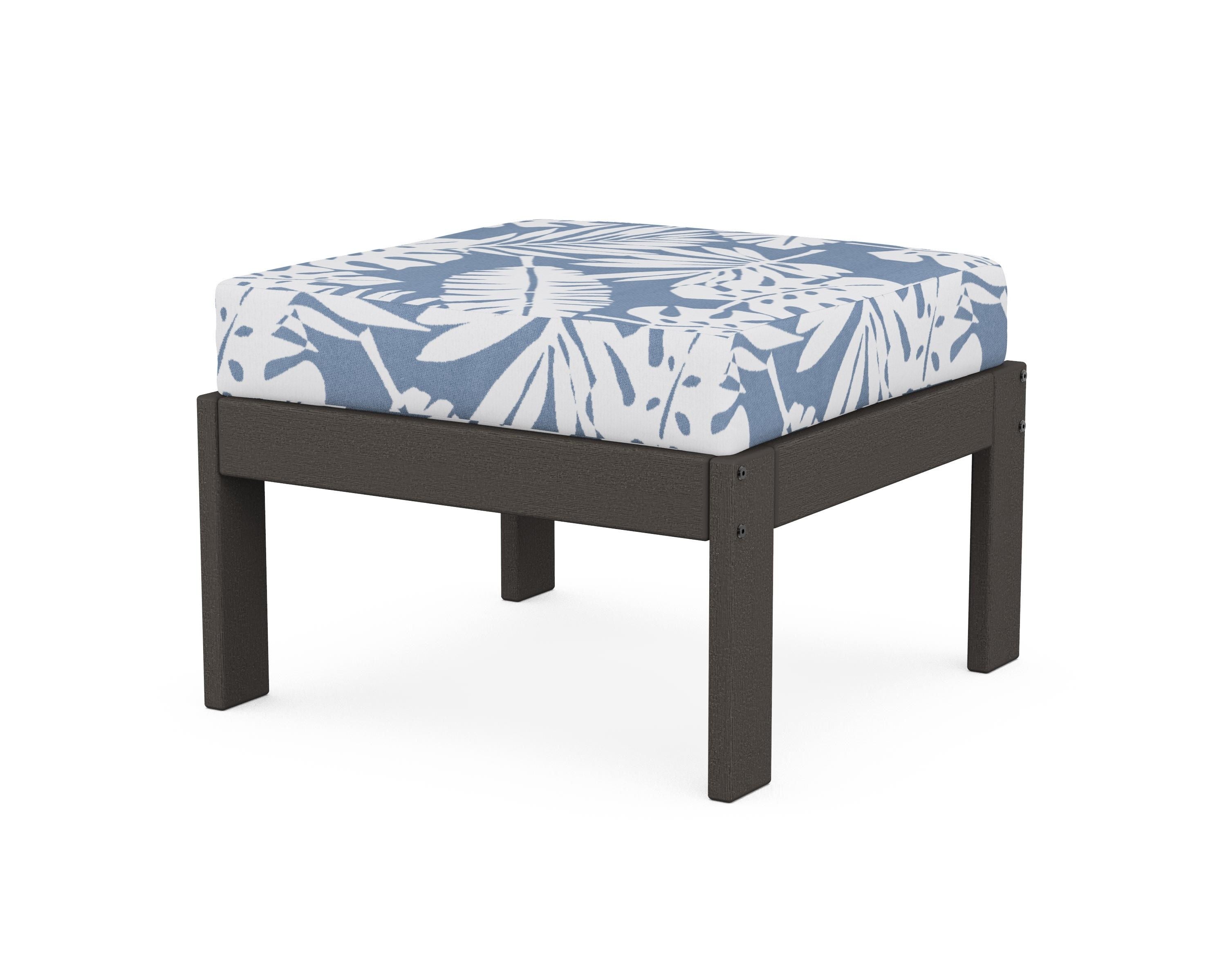 POLYWOOD® Vineyard Modular Ottoman in Vintage Coffee / Leaf Sky Blue