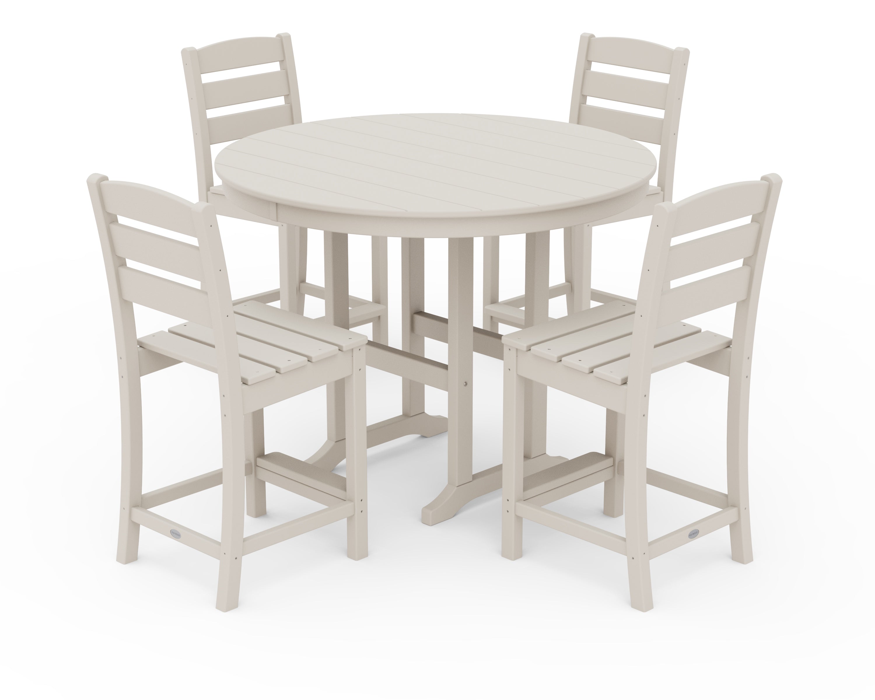 POLYWOOD® Lakeside 5-Piece Farmhouse Round Side Chair Counter Set in Sand