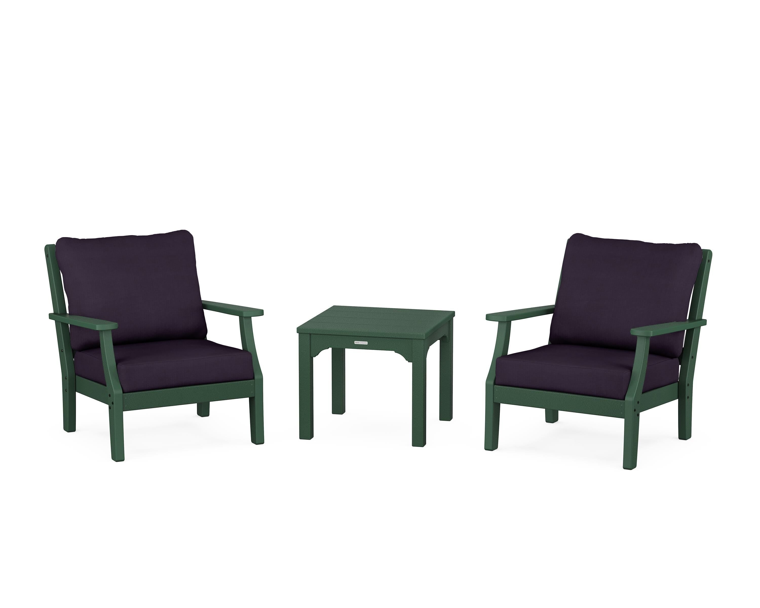 Martha Stewart by POLYWOOD® Chinoiserie 3-Piece Deep Seating Set in Green / Navy Linen