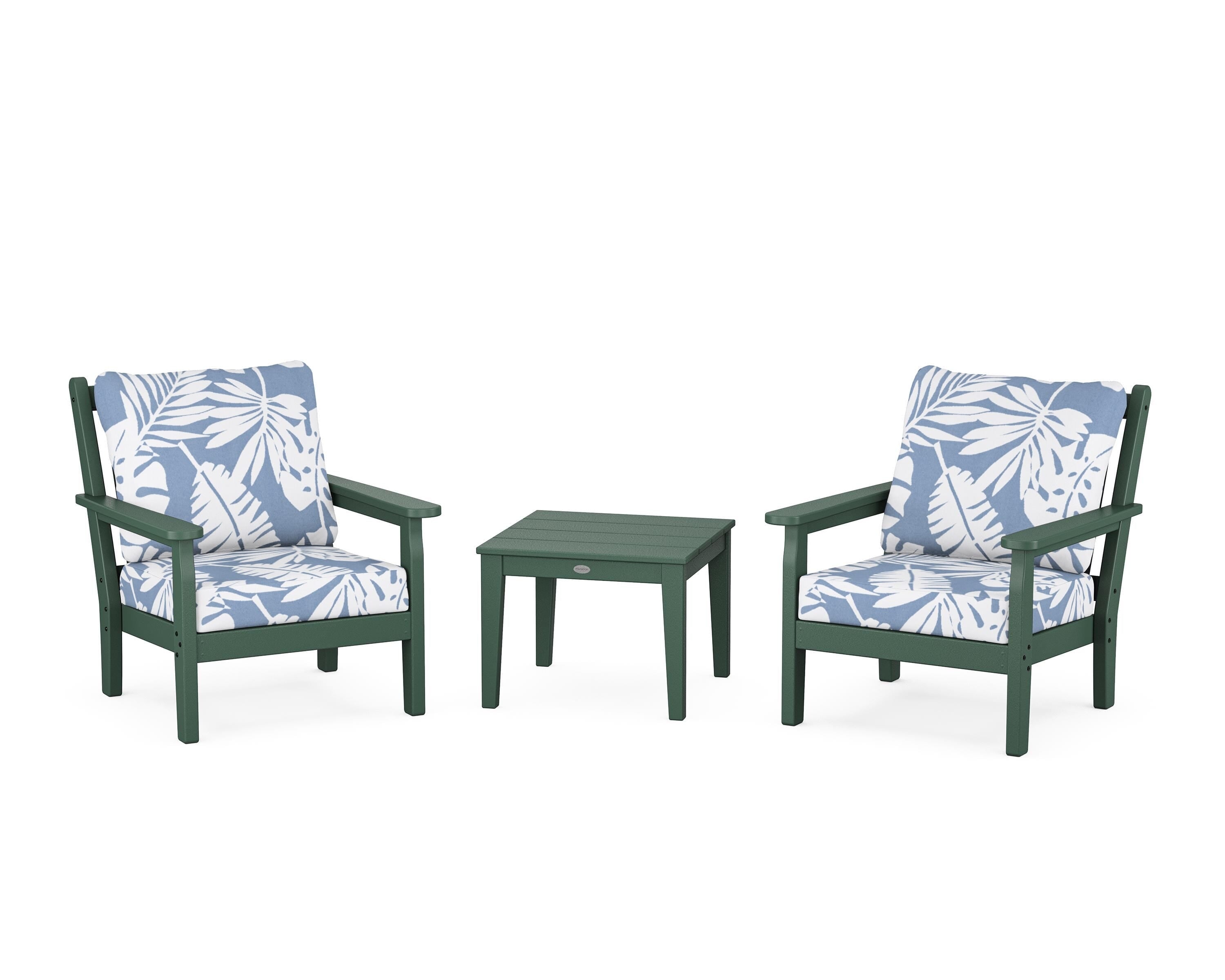 POLYWOOD® Chippendale 3-Piece Deep Seating Set in Green / Leaf Sky Blue