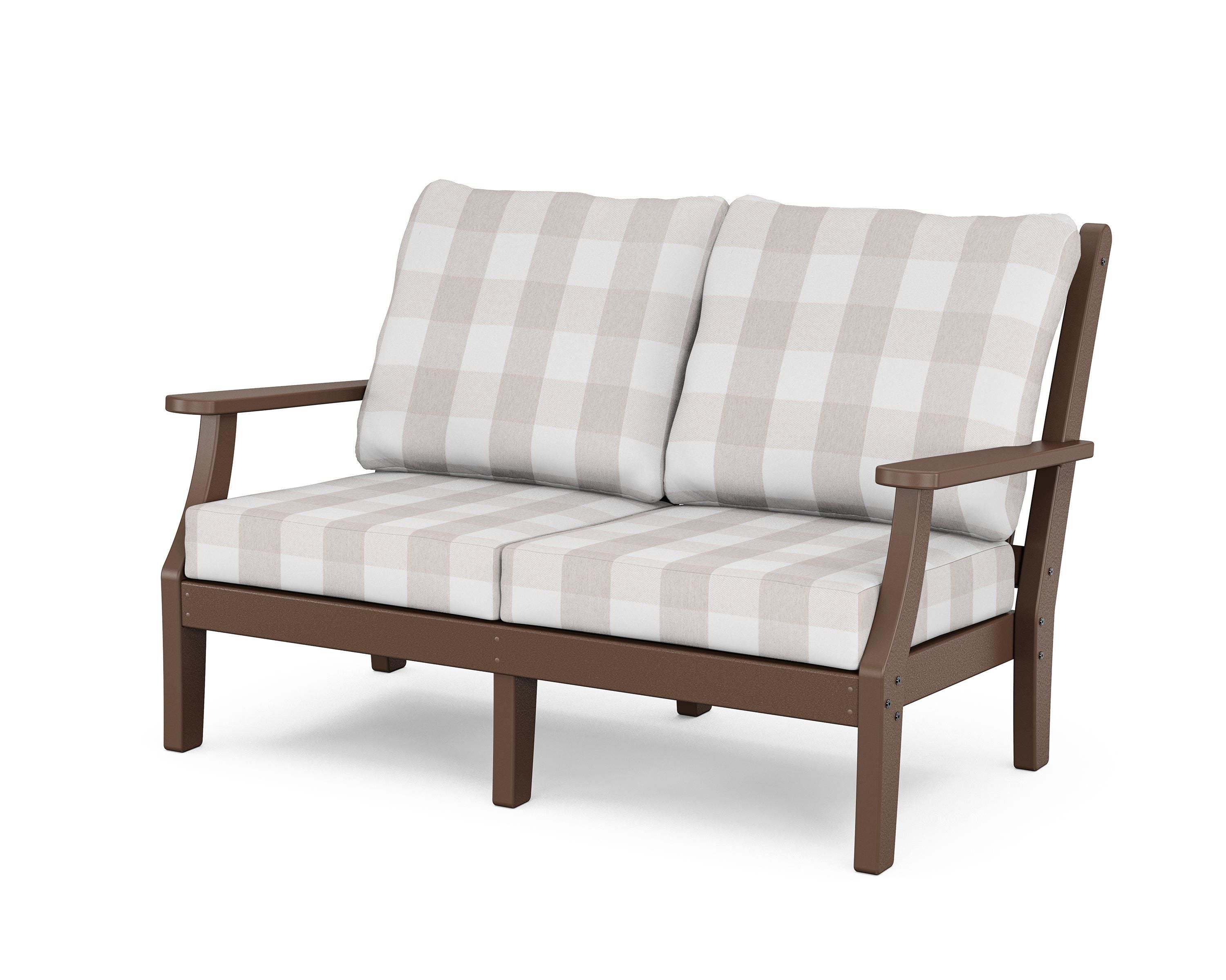 Country Living Wovendale Deep Seating Loveseat in Mahogany / Buffalo Plaid Dune Burlap