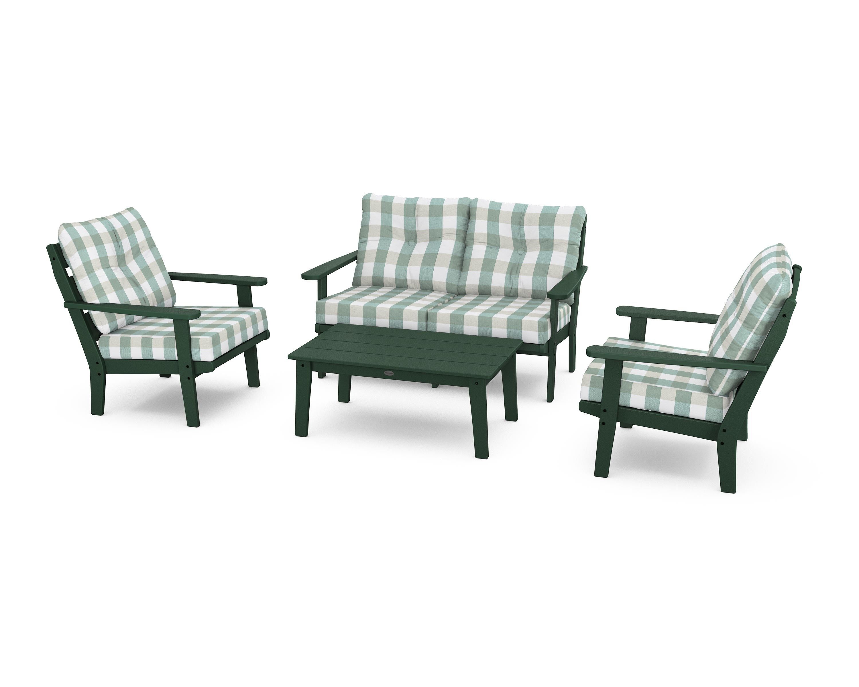 POLYWOOD® Lakeside 4-Piece Deep Seating Set in Green / Buffalo Plaid Glacier Spa