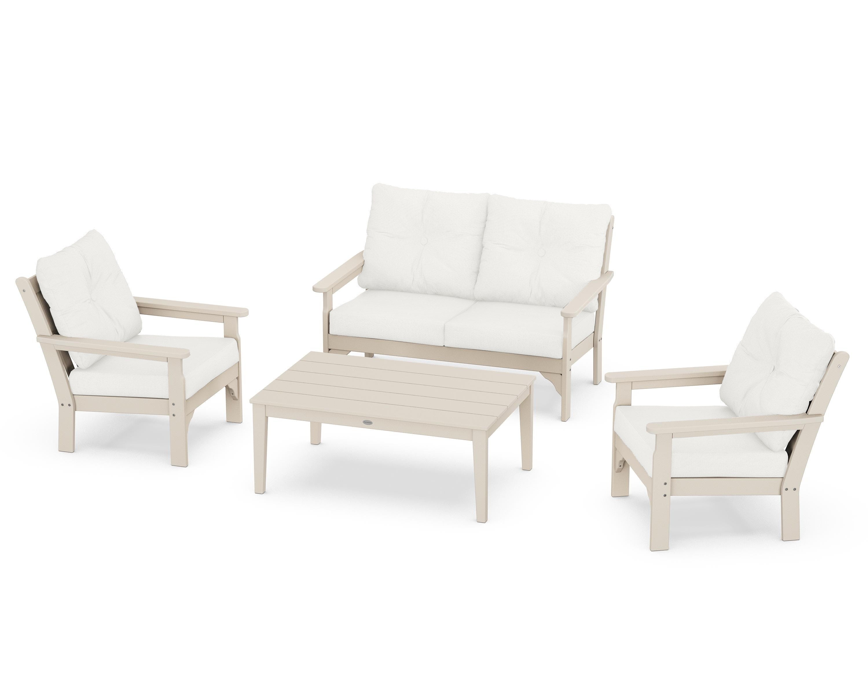 POLYWOOD® Vineyard 4-Piece Deep Seating Set in Sand / Natural Linen