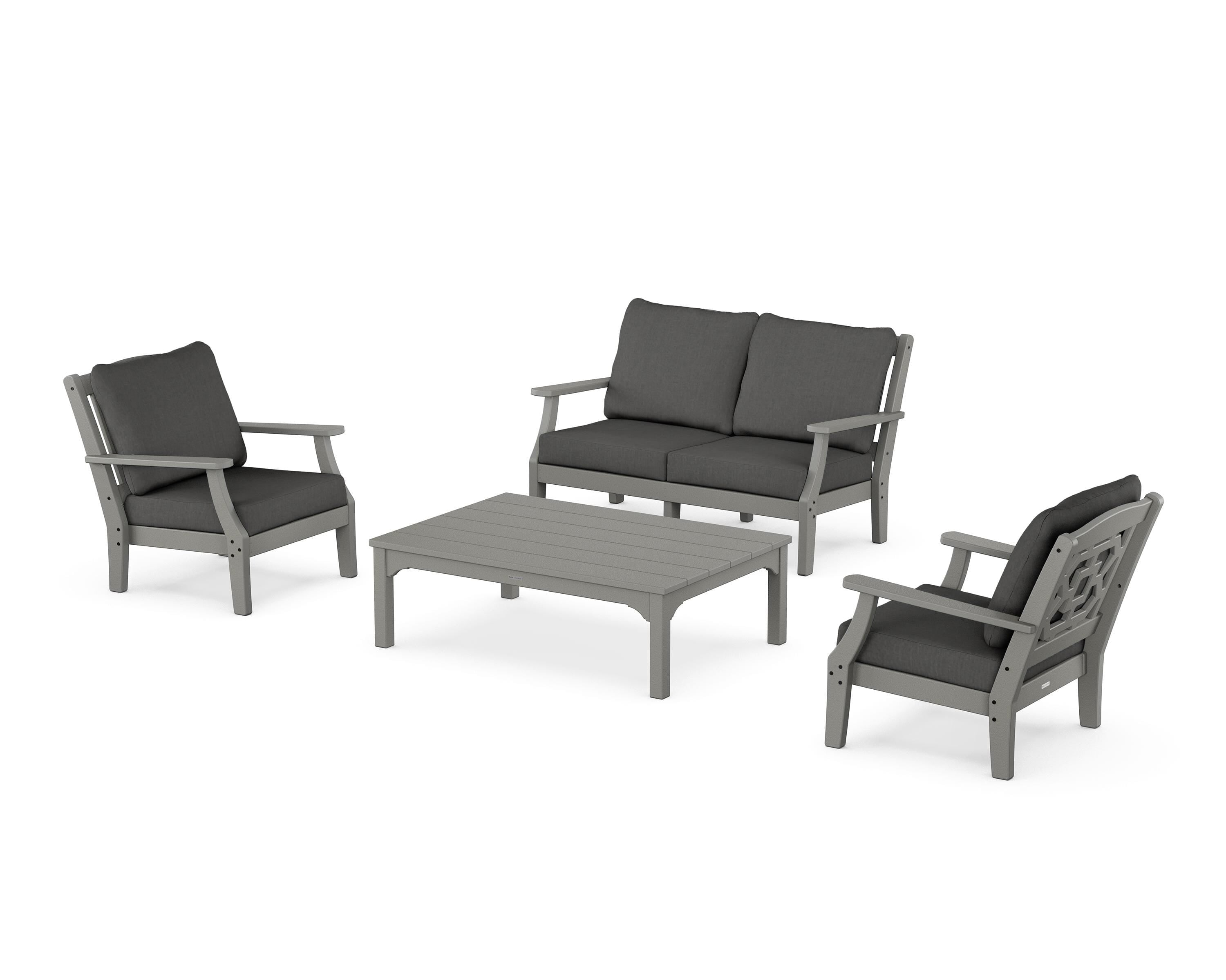 Martha Stewart by POLYWOOD® Chinoiserie 4-Piece Deep Seating Set with Loveseat in Slate Grey / Spectrum Carbon