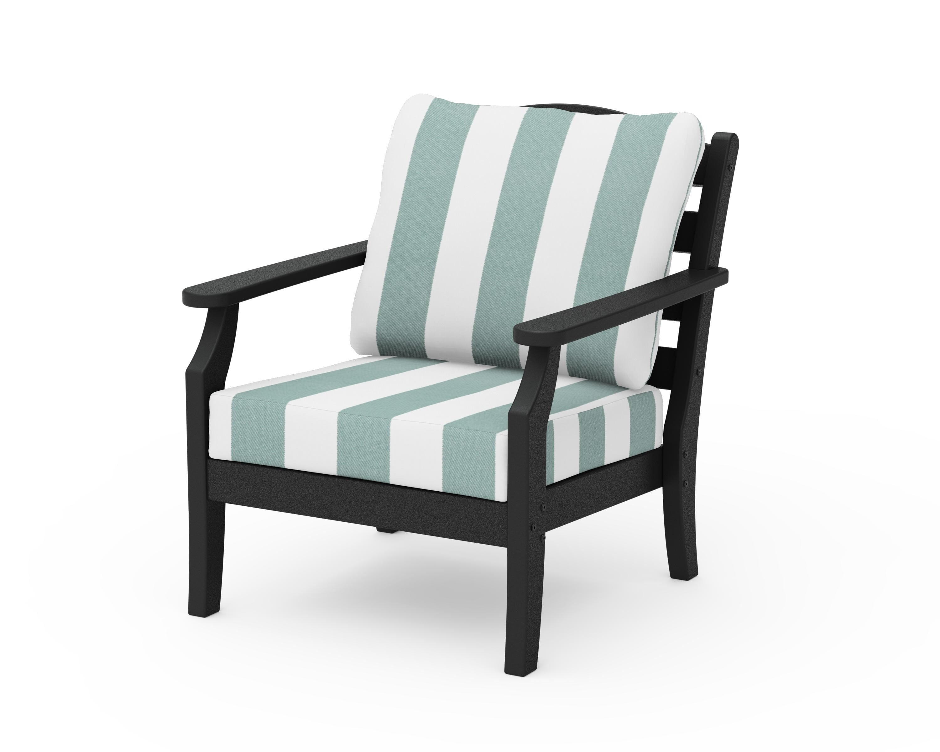 Draper James™ by POLYWOOD® Savannah Deep Seating Chair in Black / Cabana Stripe Glacier Spa