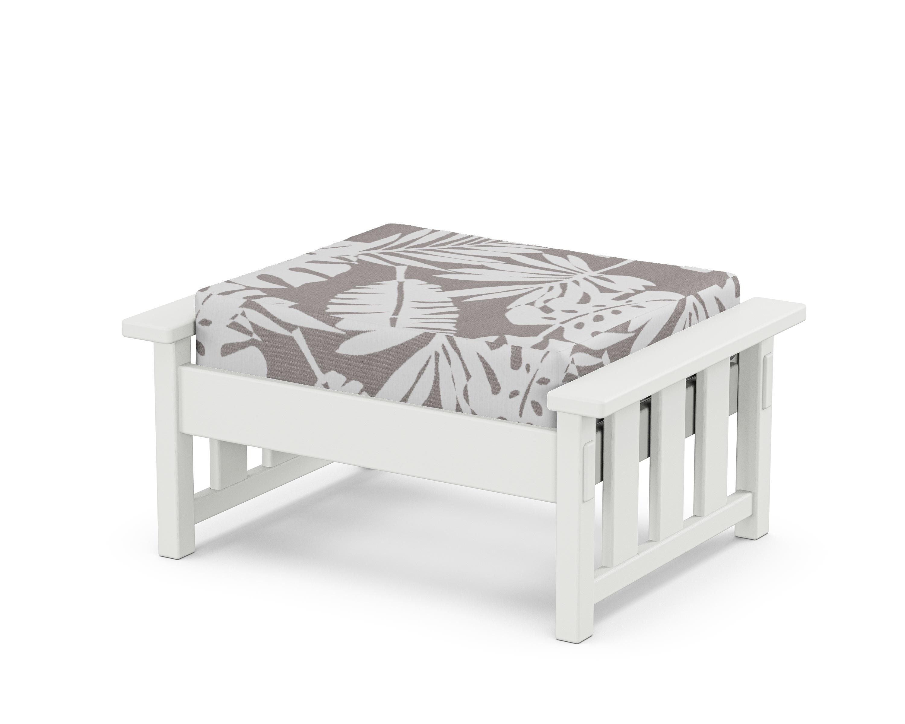 Martha Stewart by POLYWOOD® Acadia Deep Seating Ottoman in White / Leaf Grey Mist
