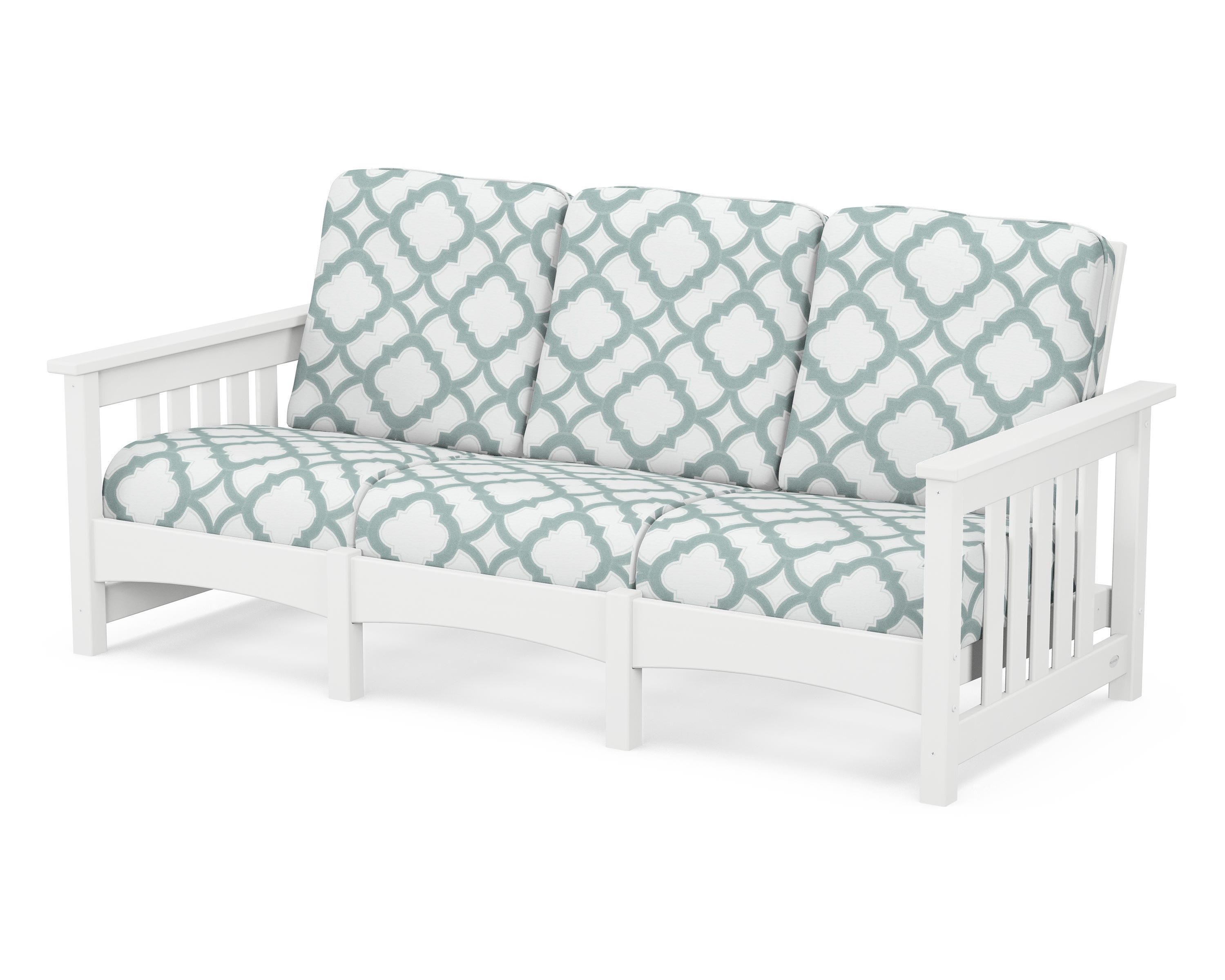 POLYWOOD® Club Mission Sofa in White / Trellis Glacier Spa