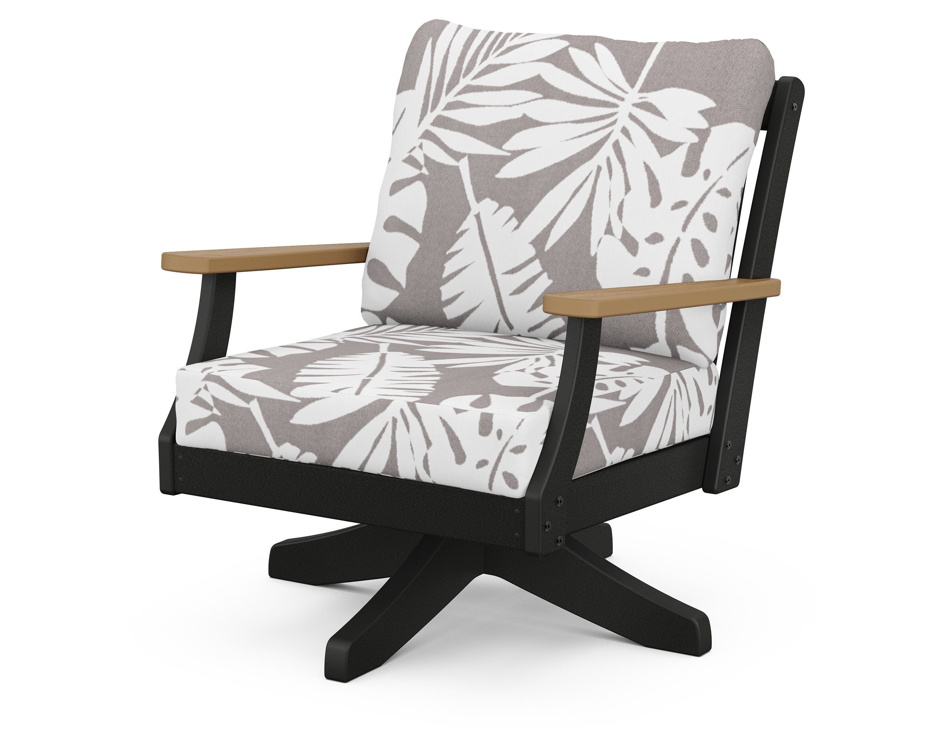 POLYWOOD® Braxton Deep Seating Swivel Chair in Black / Natural / Leaf Grey Mist