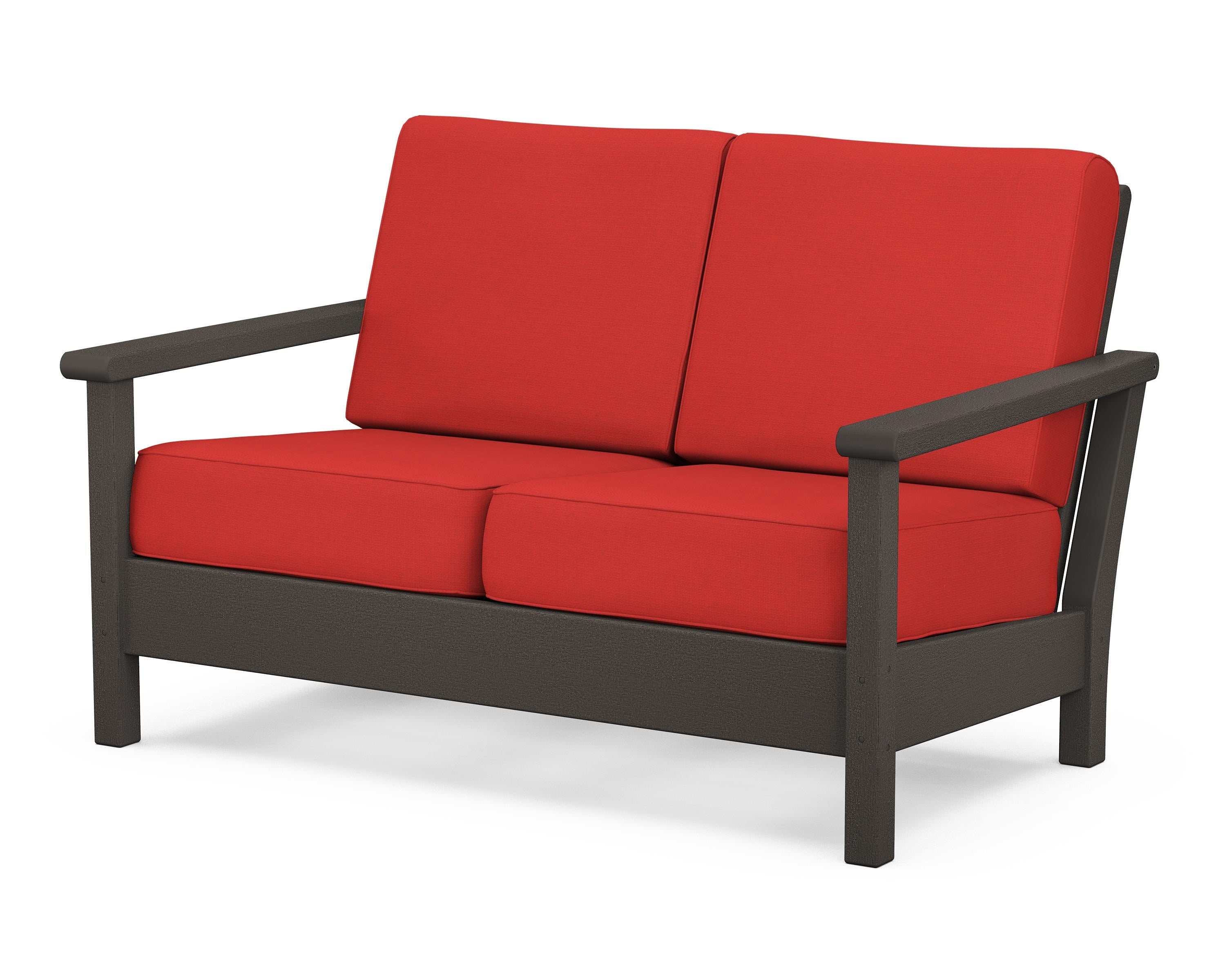 POLYWOOD® Harbour Deep Seating Loveseat in Vintage Coffee / Crimson Linen