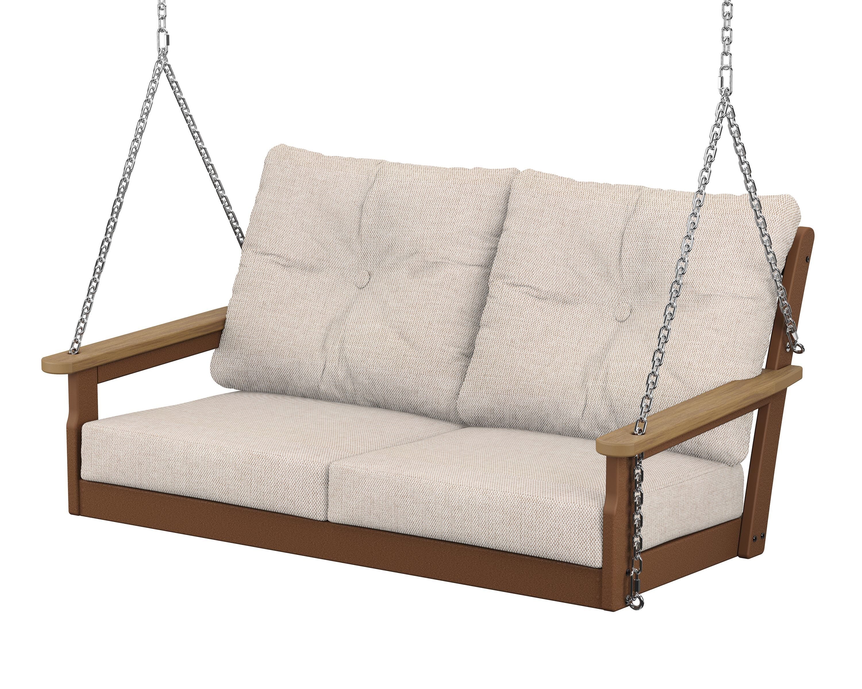 POLYWOOD® Vineyard Deep Seating Swing in Teak / Natural / Blend Linen