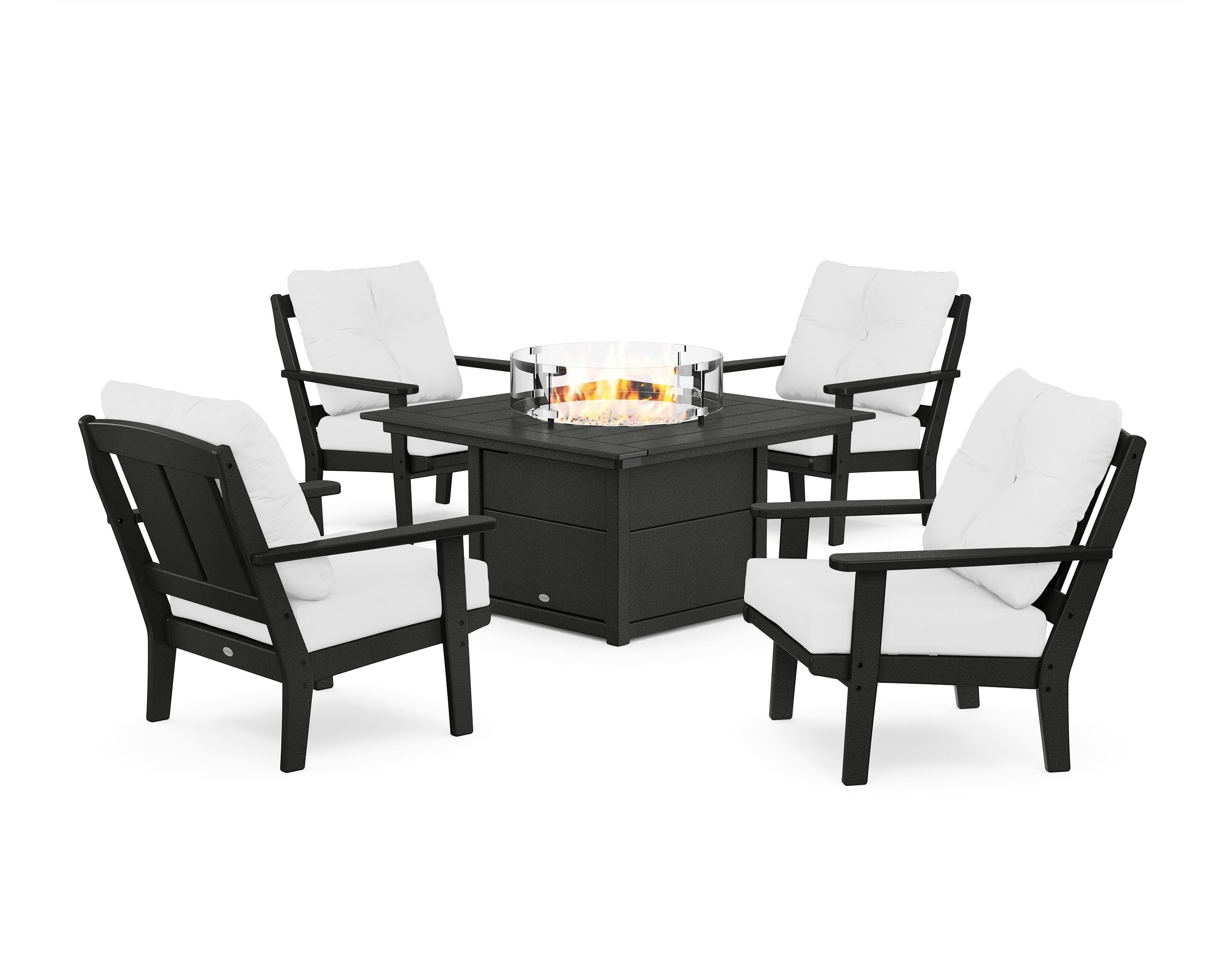 POLYWOOD® Mission 5-Piece Deep Seating Set with Fire Pit Table in Black / Natural