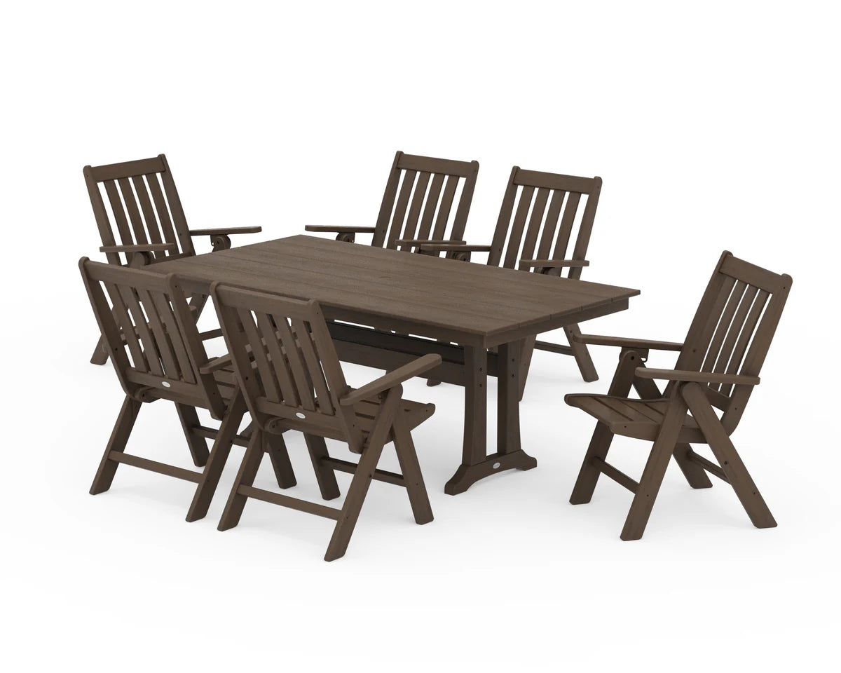 Vineyard Folding Chair 7-Piece Farmhouse Dining Set with Trestle Legs