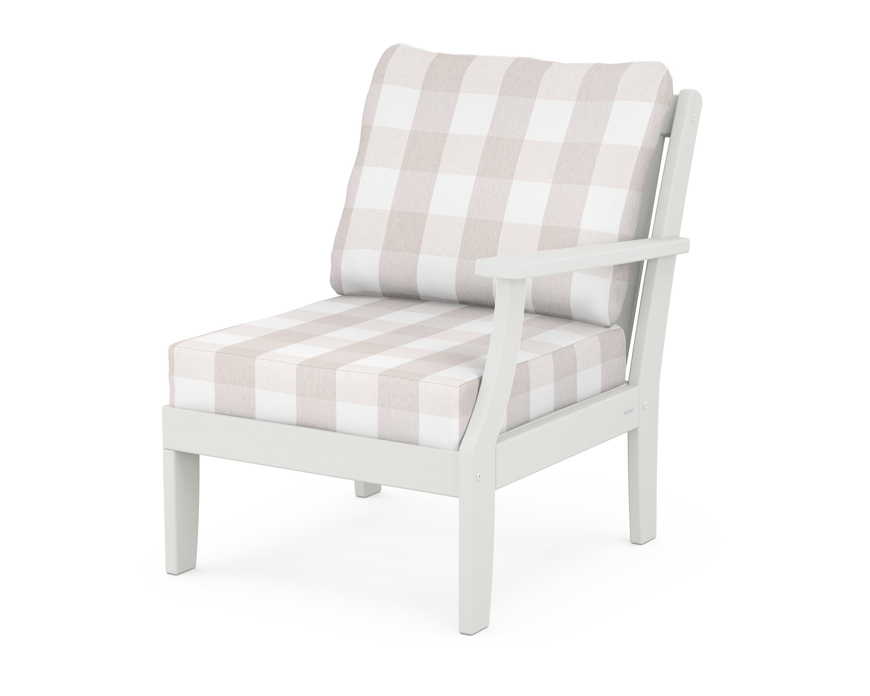 POLYWOOD® Braxton Modular Right Arm Chair in Vintage White / Buffalo Plaid Dune Burlap