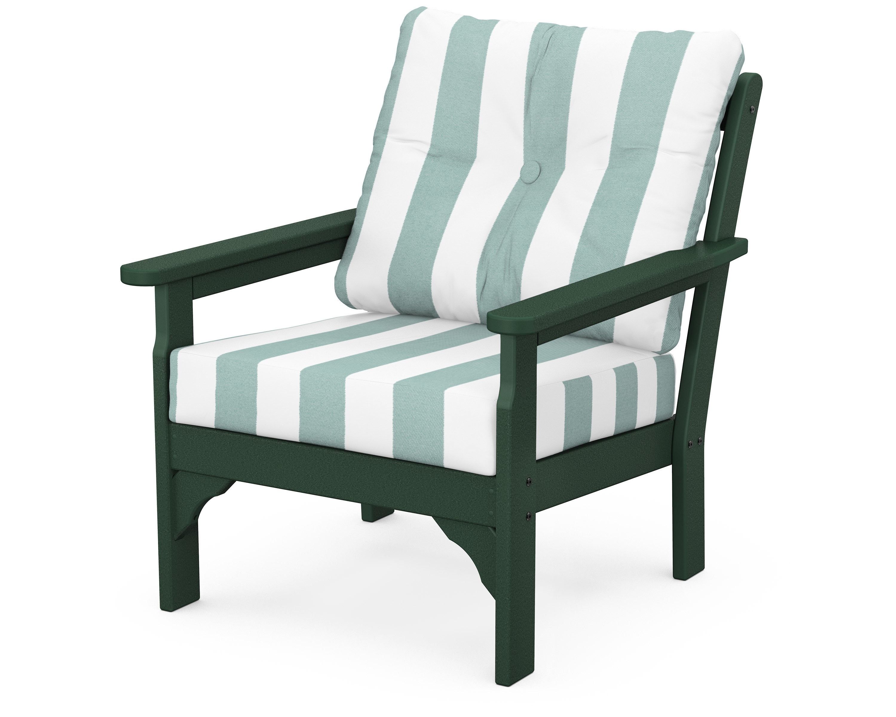 POLYWOOD® Vineyard Deep Seating Chair in Green / Cabana Stripe Glacier Spa