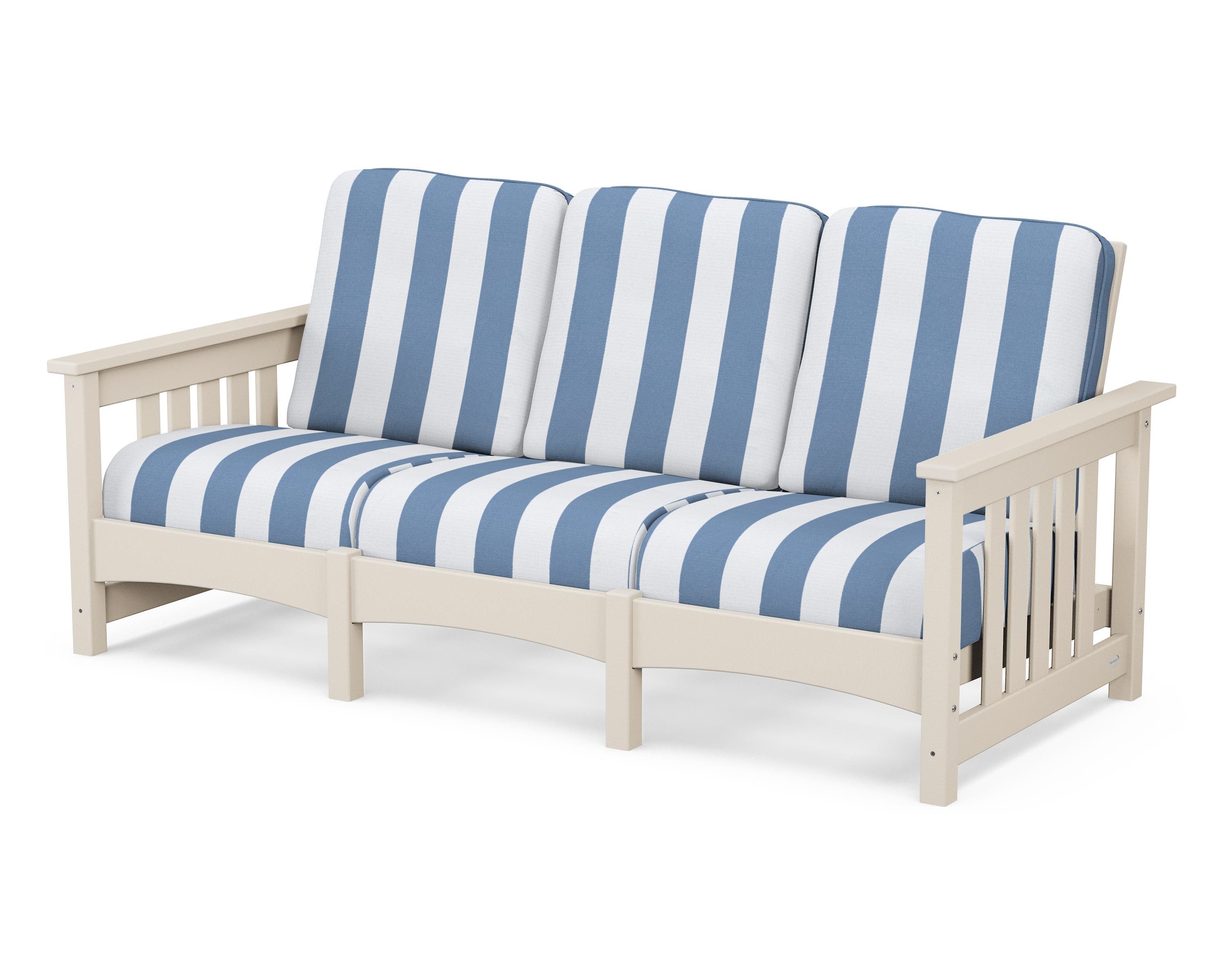 POLYWOOD® Club Mission Sofa in Sand / Cabana Stripe Sky Blue