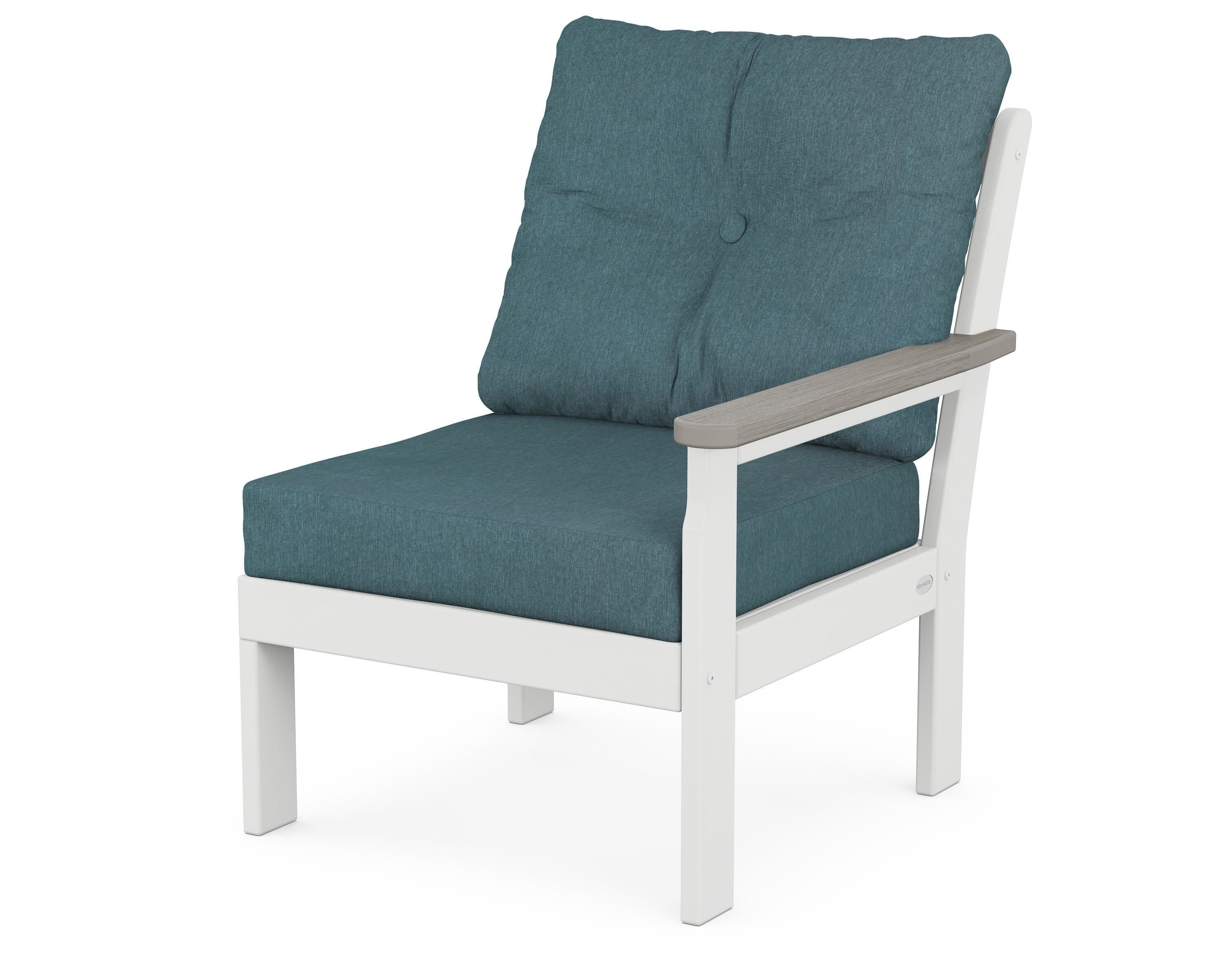 POLYWOOD® Vineyard Modular Right Arm Chair in White / Driftwood / Ocean Teal