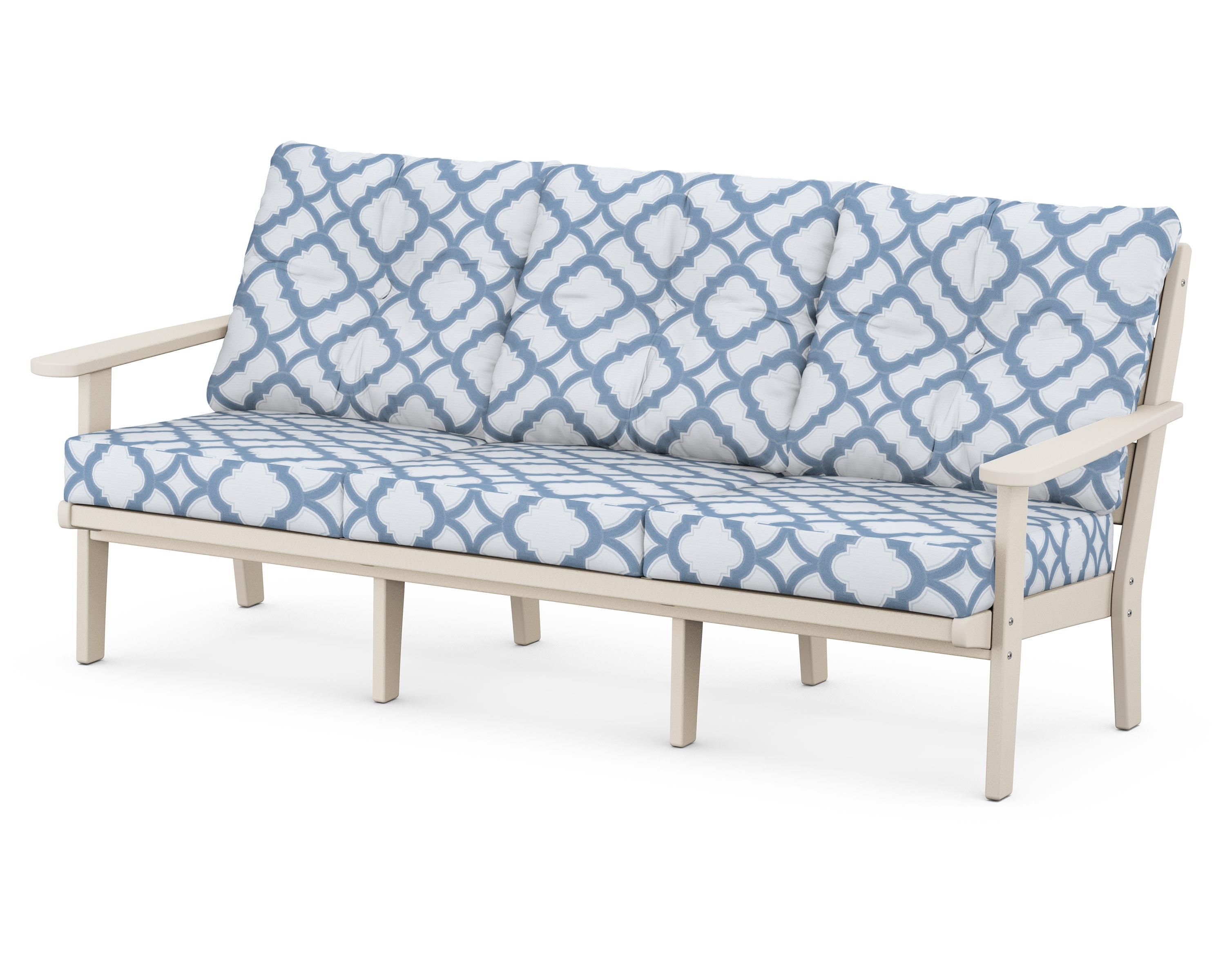 POLYWOOD® Lakeside Deep Seating Sofa in Sand / Trellis Sky Blue