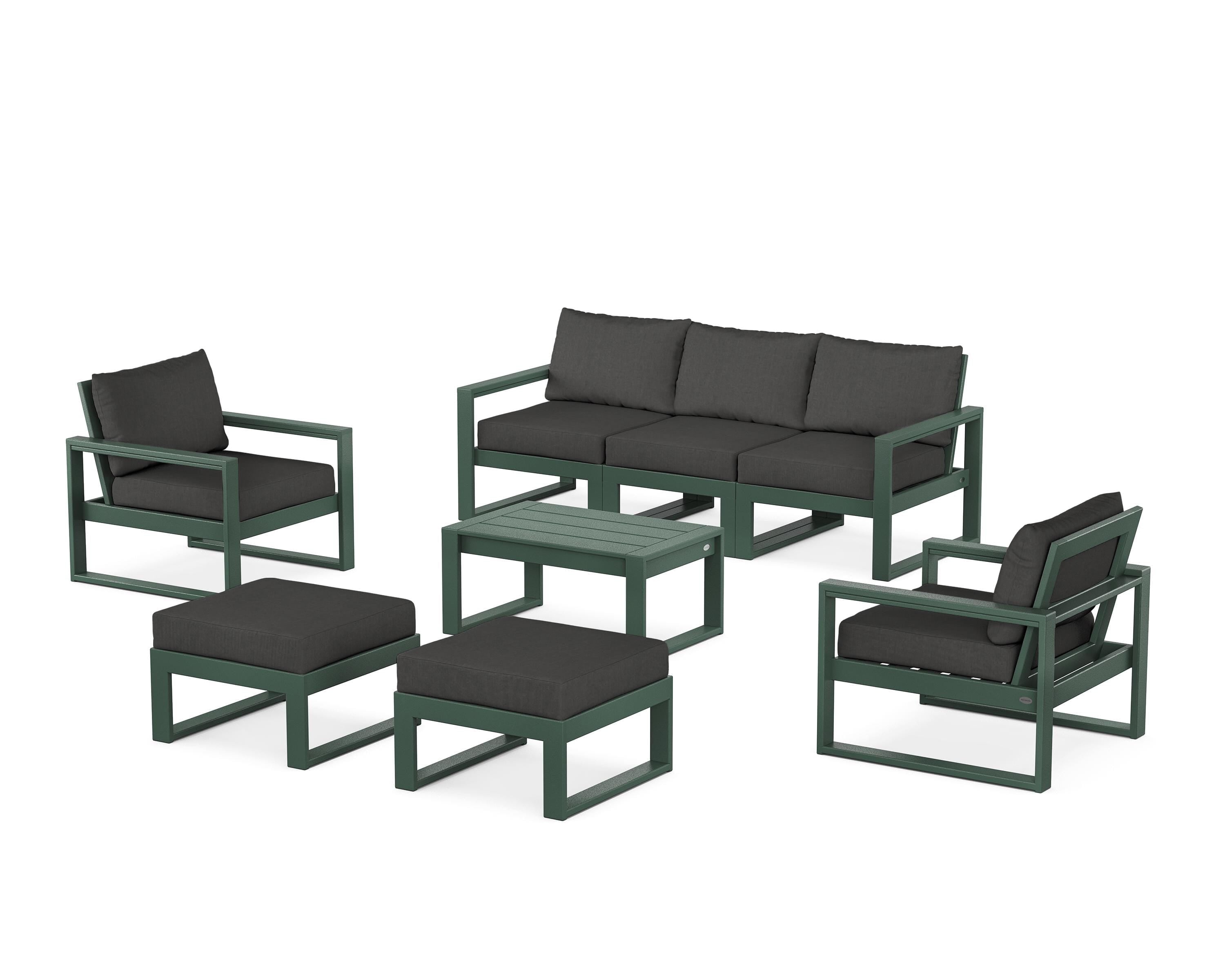 POLYWOOD® EDGE Sectional 8-Piece Lounge Sofa Set in Green / Spectrum Carbon