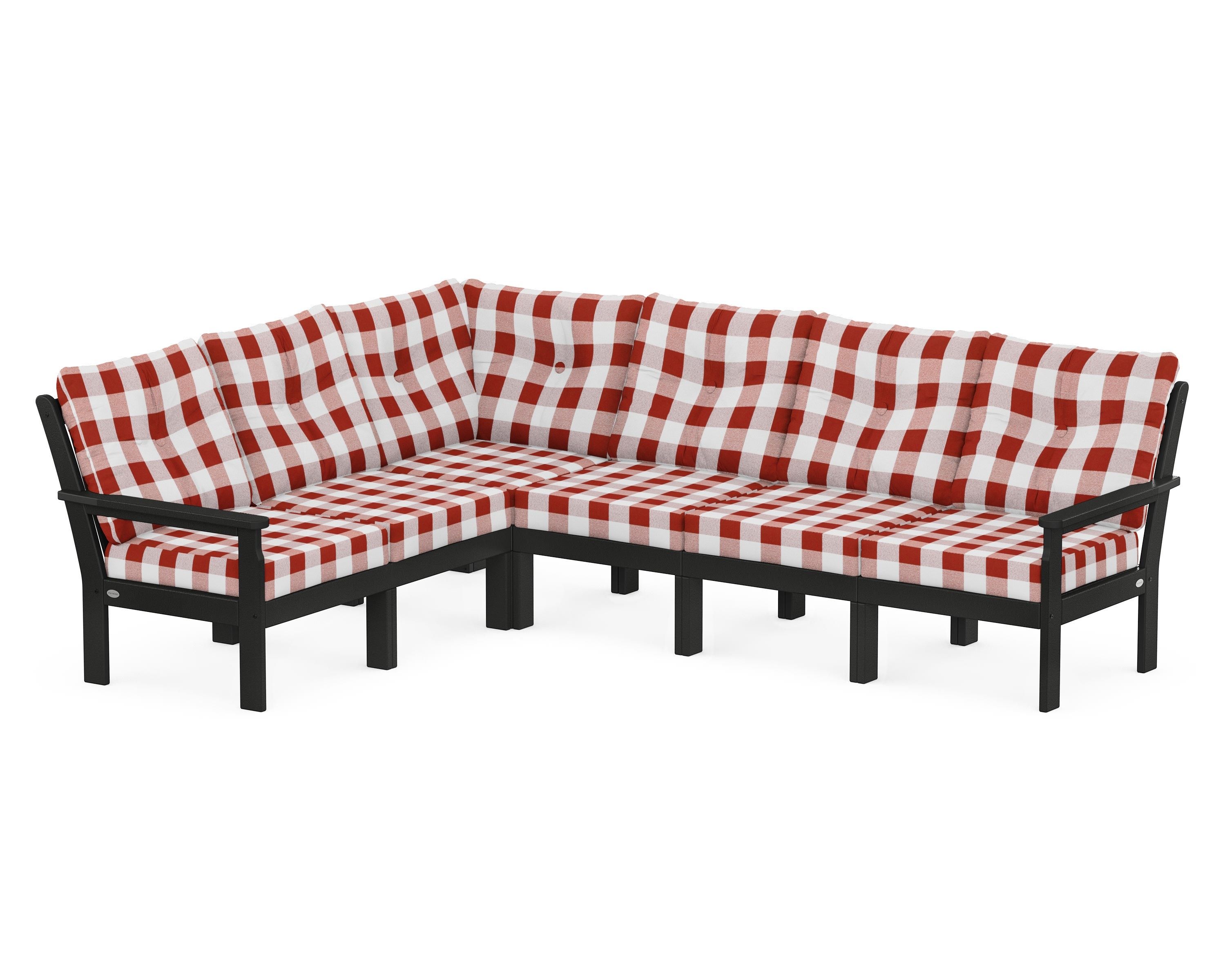 POLYWOOD® Vineyard 6-Piece Sectional in Black / Buffalo Plaid Crimson
