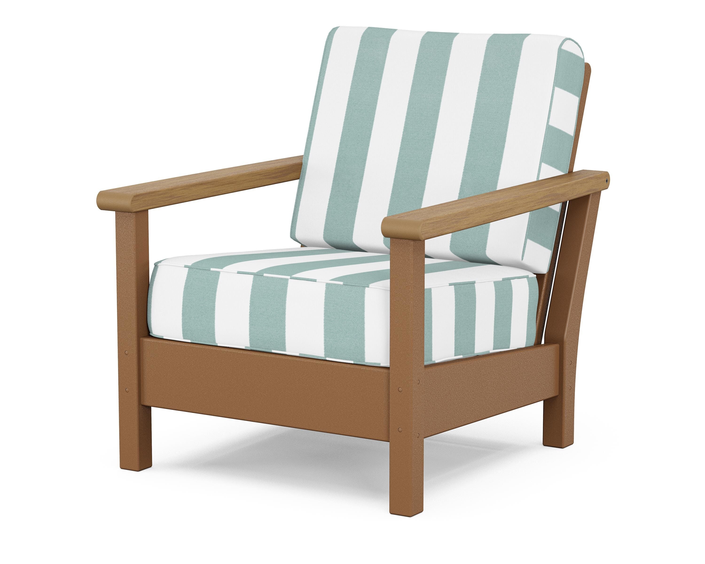 POLYWOOD® Harbour Deep Seating Chair in Teak / Natural / Cabana Stripe Glacier Spa