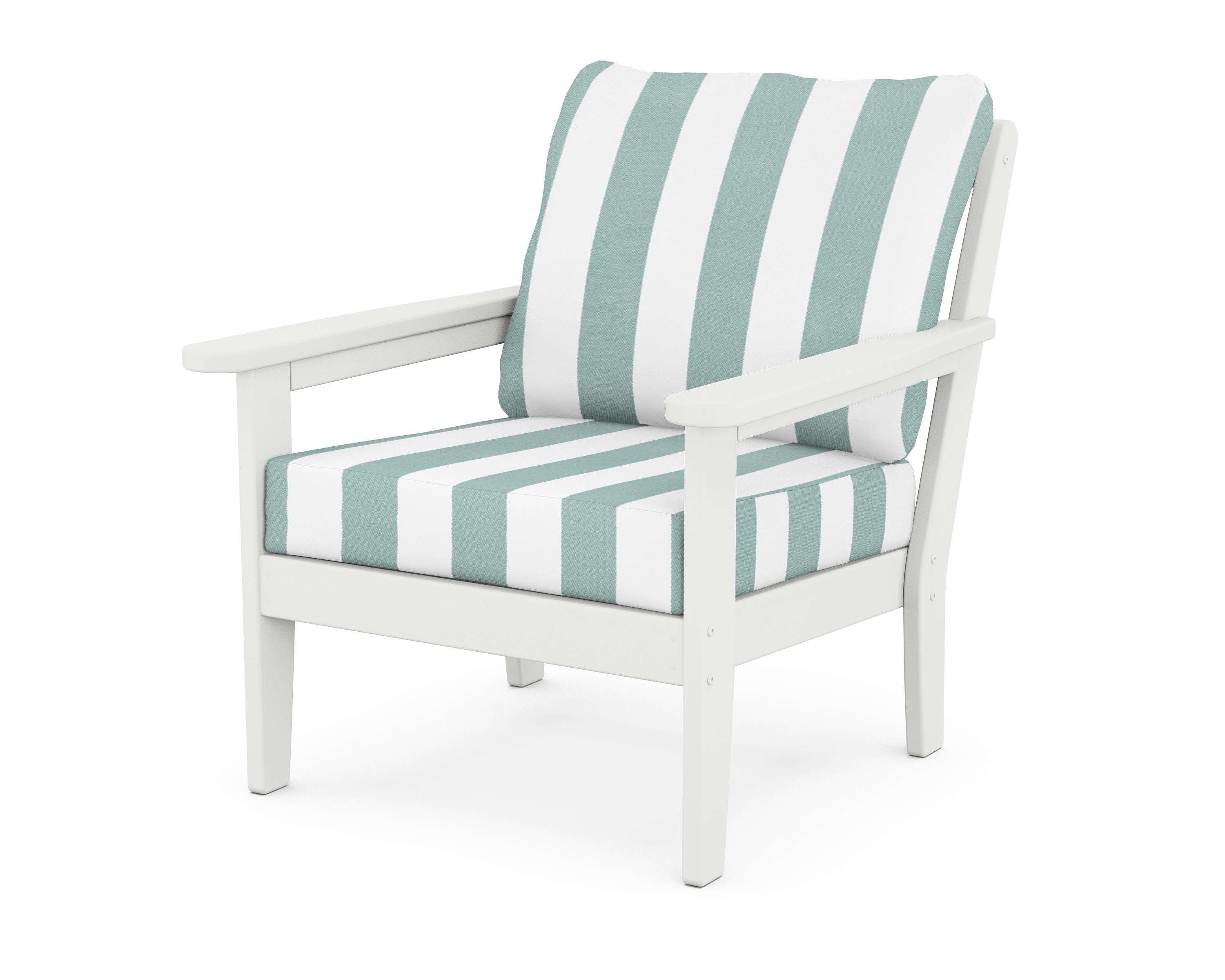 Country Living Cottage Deep Seating Chair in White / Cabana Stripe Glacier Spa