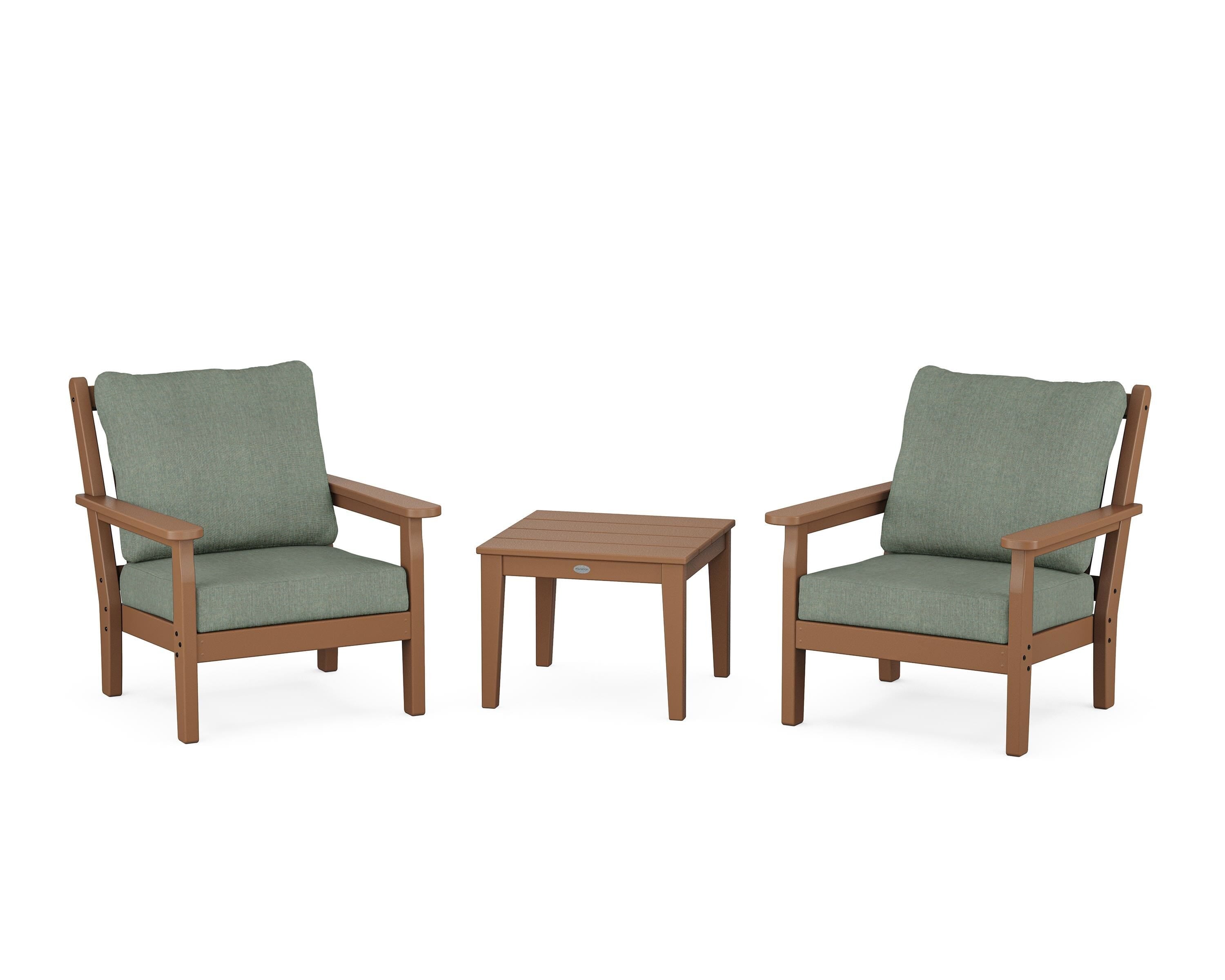POLYWOOD® Chippendale 3-Piece Deep Seating Set in Teak / Cast Sage