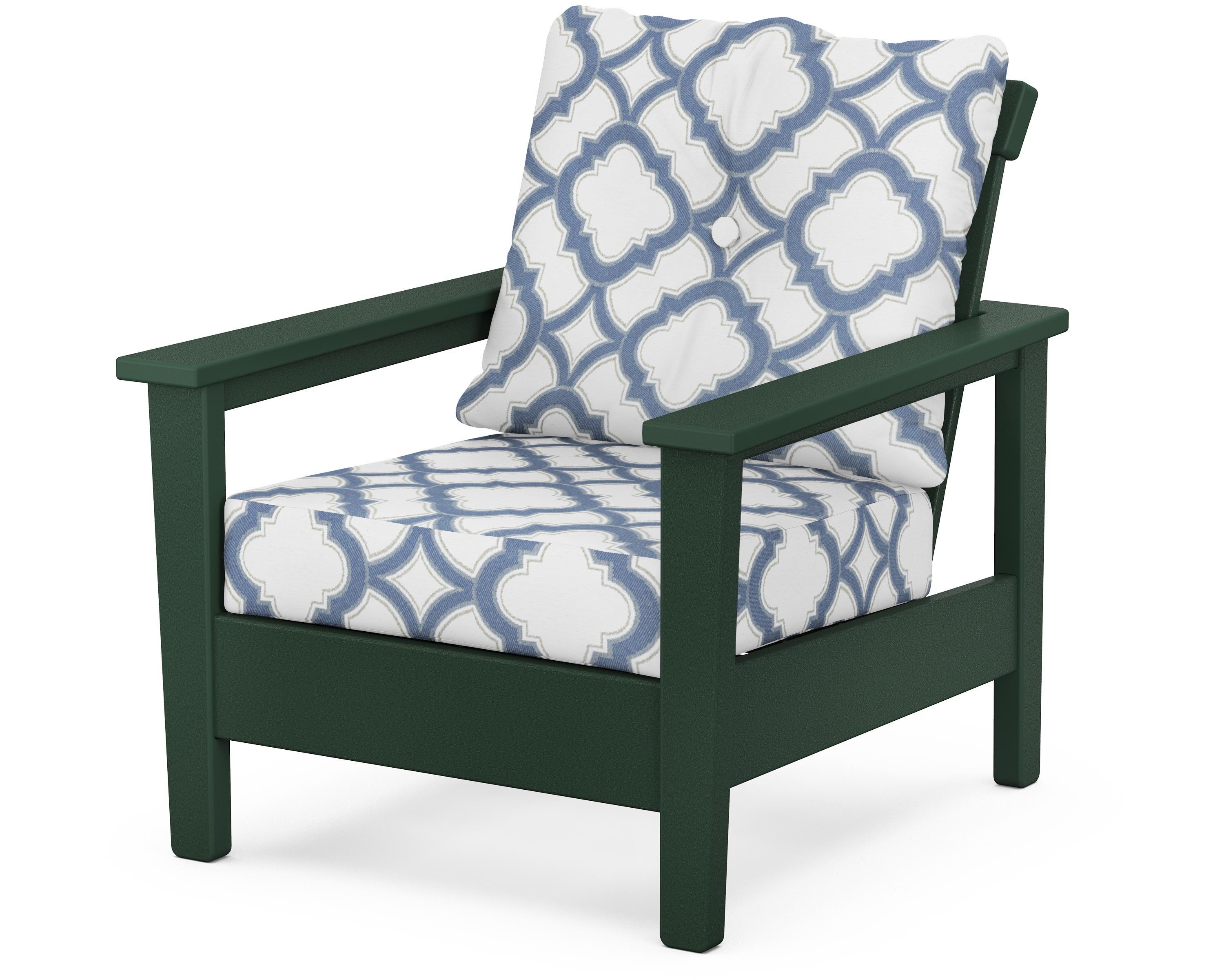 POLYWOOD® Prescott Deep Seating Chair in Green / Trellis Sky Blue
