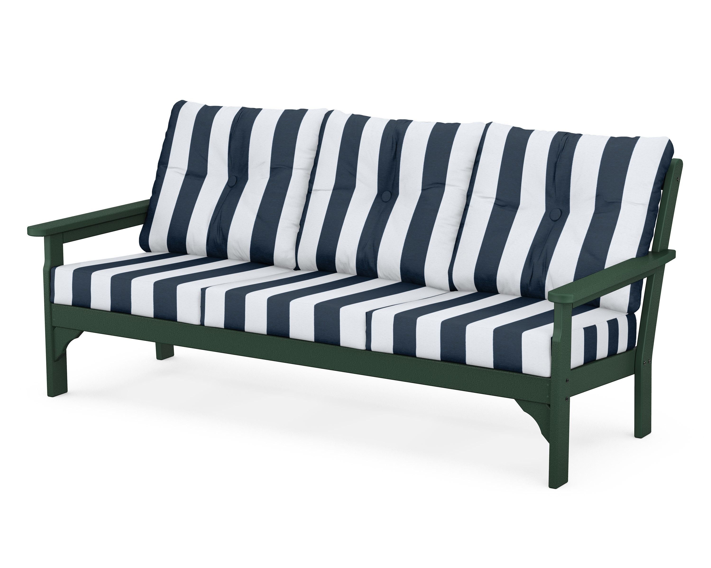 POLYWOOD® Vineyard Deep Seating Sofa in Green / Cabana Stripe Marine Indigo