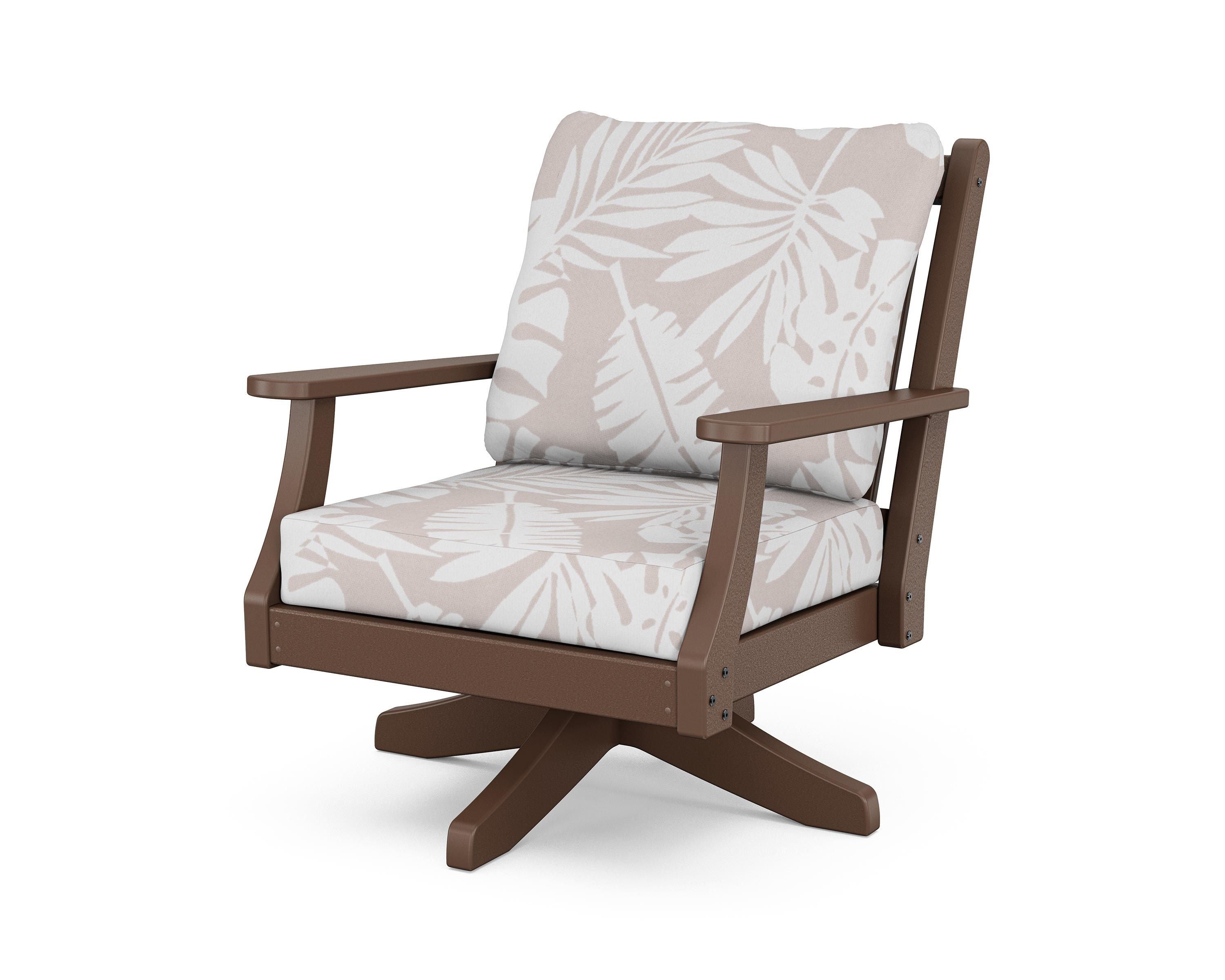Country Living Wovendale Deep Seating Swivel Chair in Mahogany / Leaf Dune Burlap